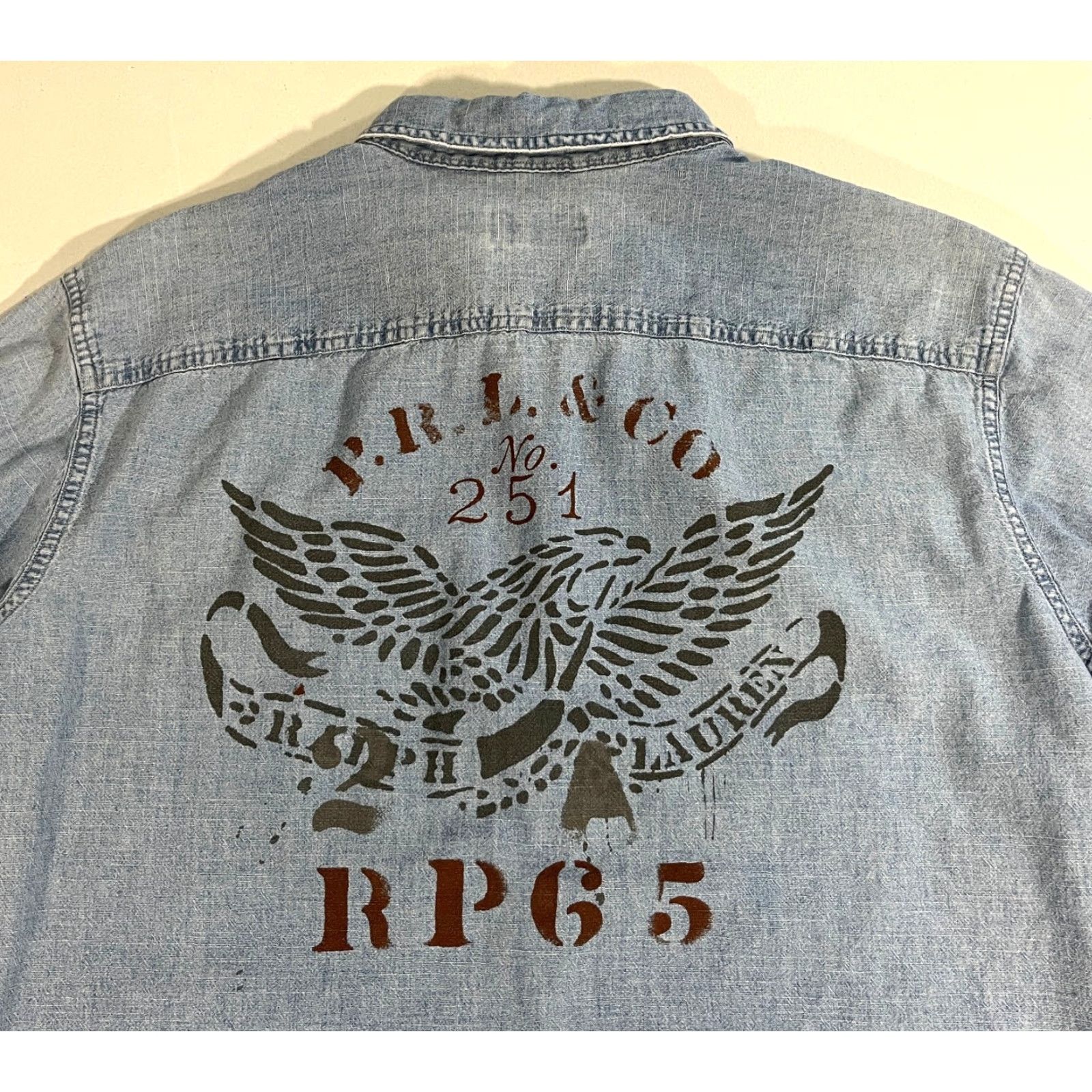 Polo Ralph Lauren Polo Ralph Lauren Shirt Men's Blue Chambray Long Sleeve P.R.L Print Double-Sided Sz L Size US L / EU 52-54 / 3 - 6 Thumbnail