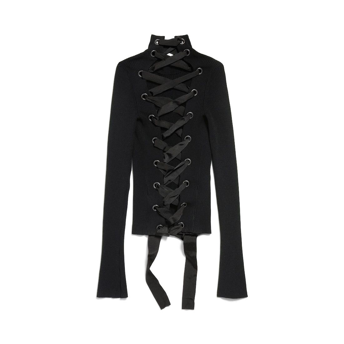 Balenciaga o1tr1nto0526 Lace-Up Fitted Turtleneck Sweater in Black Size XL / US 12-14 / IT 48-50 - 2 Thumbnail