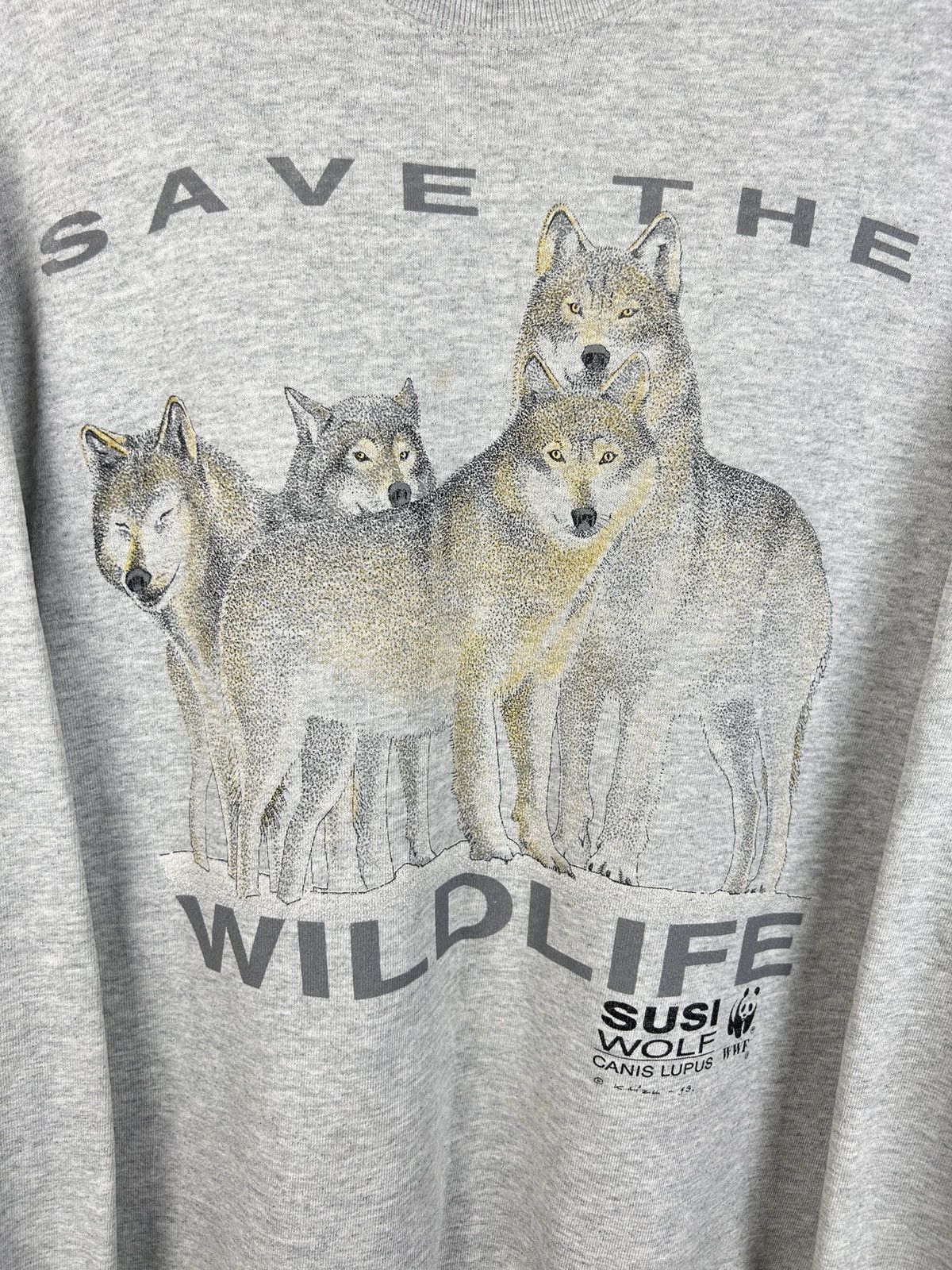 Vintage 90s Vintage Save The Wildlife WWF Wolf Pack Sweat Crewneck Size US L / EU 52-54 / 3 - 2 Thumbnail