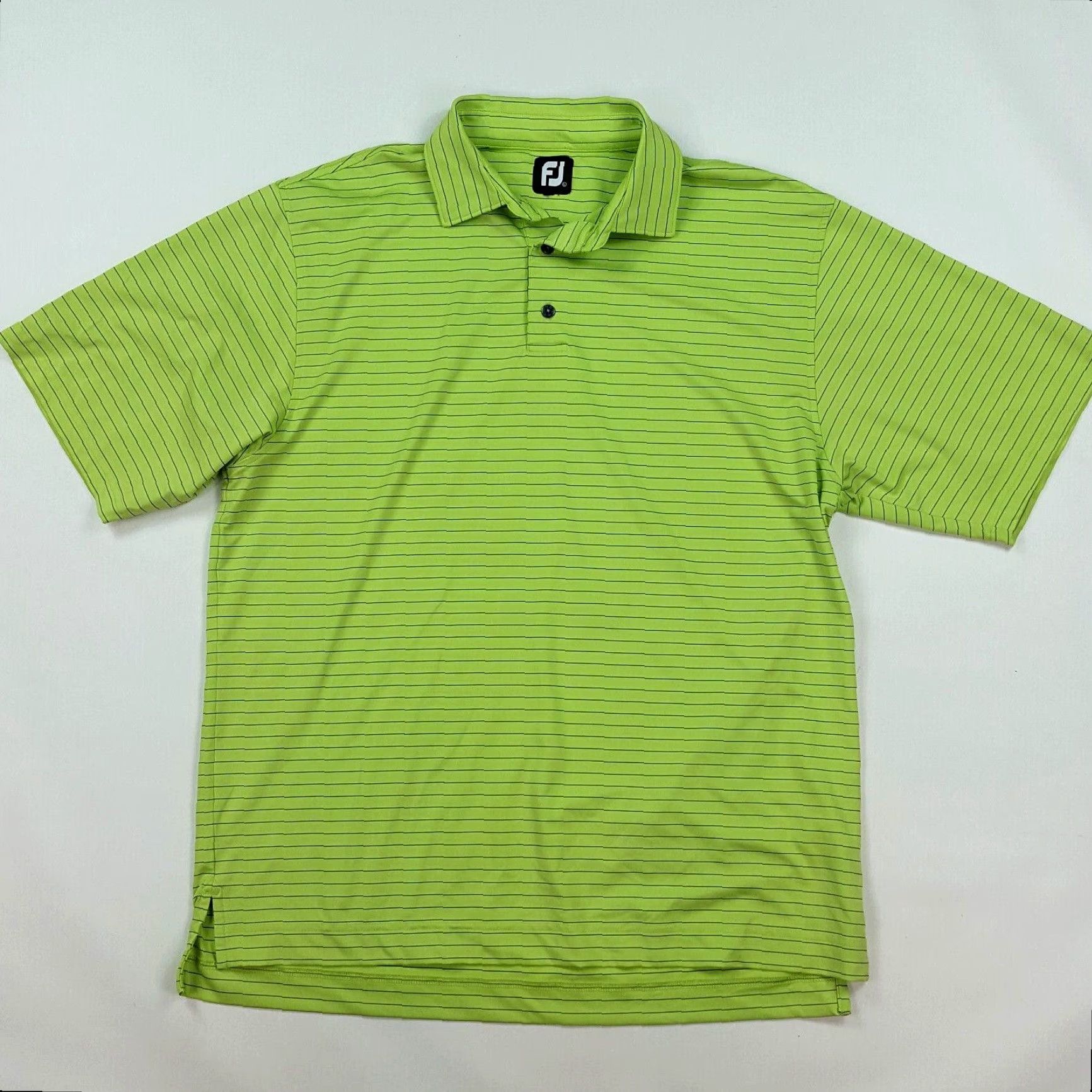 Footjoy VINTAGE FootJoy Striped Golf Polo Shirt - Large - Green - Short Sleeve - Collared - Button - Polyester Microfiber - Men's Polo Size US L / EU 52-54 / 3 - 2 Thumbnail