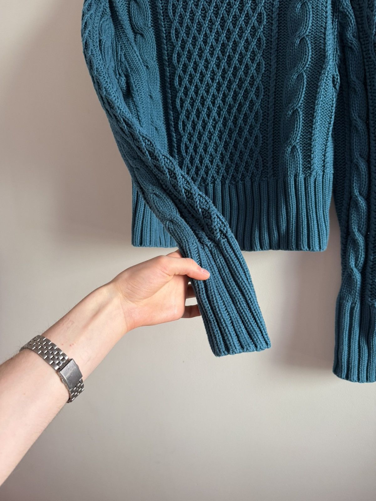 Acne Studios Acne Studios Cable Knit Sweater Blue Kanye West Size L / US 10 / IT 46 - 6 Thumbnail