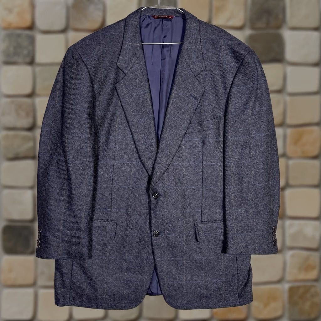 Vintage Samuelsohn Sport Coat Mens 46L Cashmere Wool Windowpane Como Blazer Suit Jacket - Luxury Classic Size 46R - 1 Thumbnail