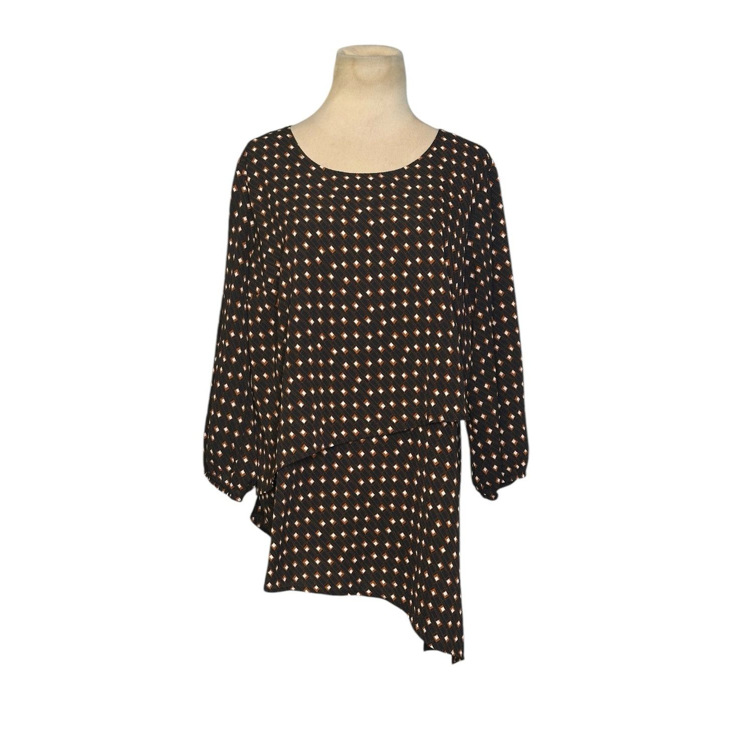 Apt. 9 APT. 9 Black brown layered asymmetric tunic blouse size L Size L / US 10 / IT 46 - 1 Thumbnail