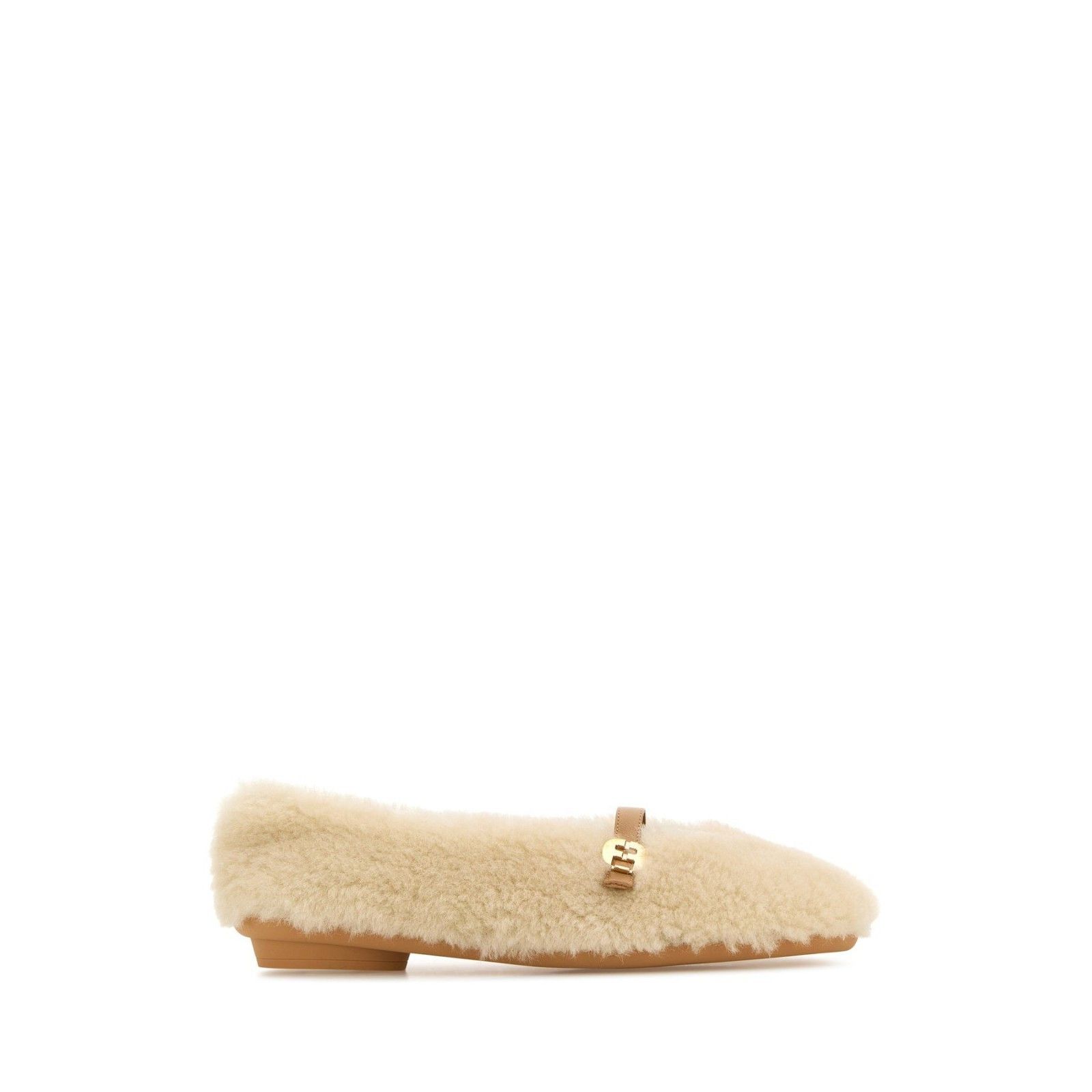 FERRAGAMO Noella Fuzzy Cream Beige Ballerina Flats New & Aut