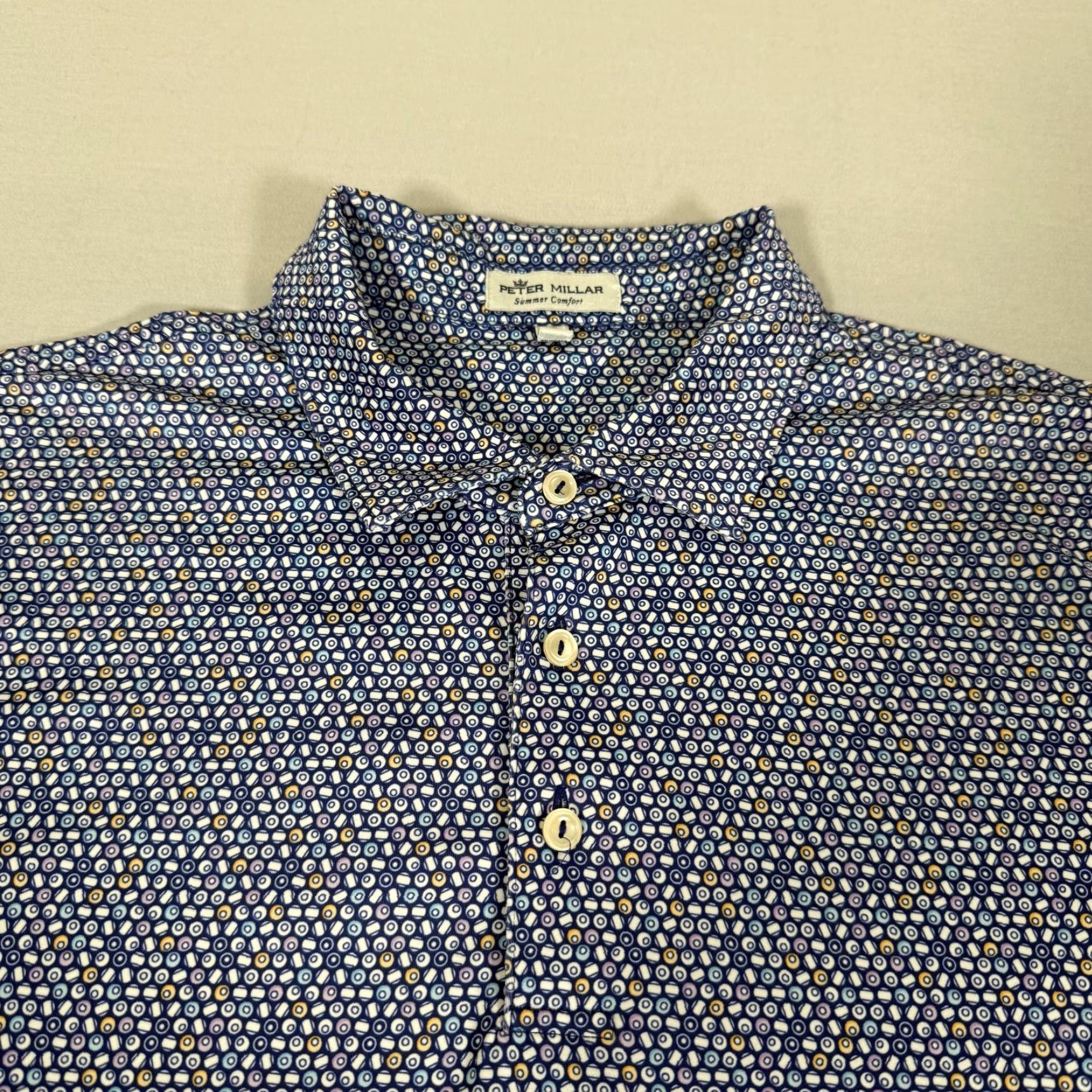 Peter Millar PETER MILLAR Polo Shirt Mens Large Blue Summer Comfort Geometric Print Golf Size US L / EU 52-54 / 3 - 2 Thumbnail