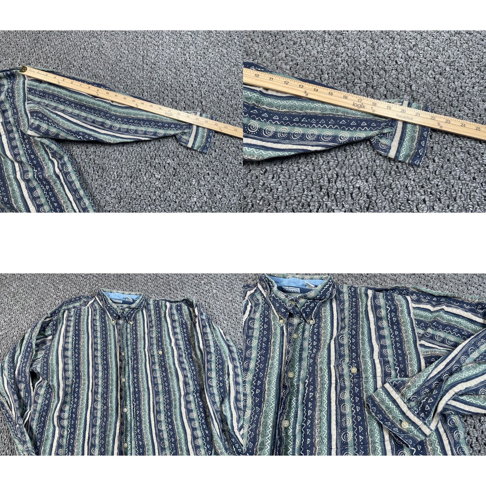Bugle Boy VINTAGE Bugle Boy Geometric Pattern Shirt Adult XL Green Long Sleeve Button-Down Collared 90s Hippie Boho Mens Size US XL / EU 56 / 4 - 8 Thumbnail