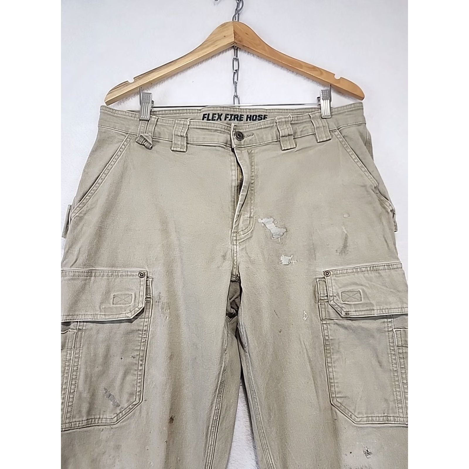 CO Duluth Trading Co Men's Pants 38x30 Flex Fire Hose Cargo Khaki Grunge Cotton Spandex Baggy? Size US 38 / EU 54 - 7 Thumbnail