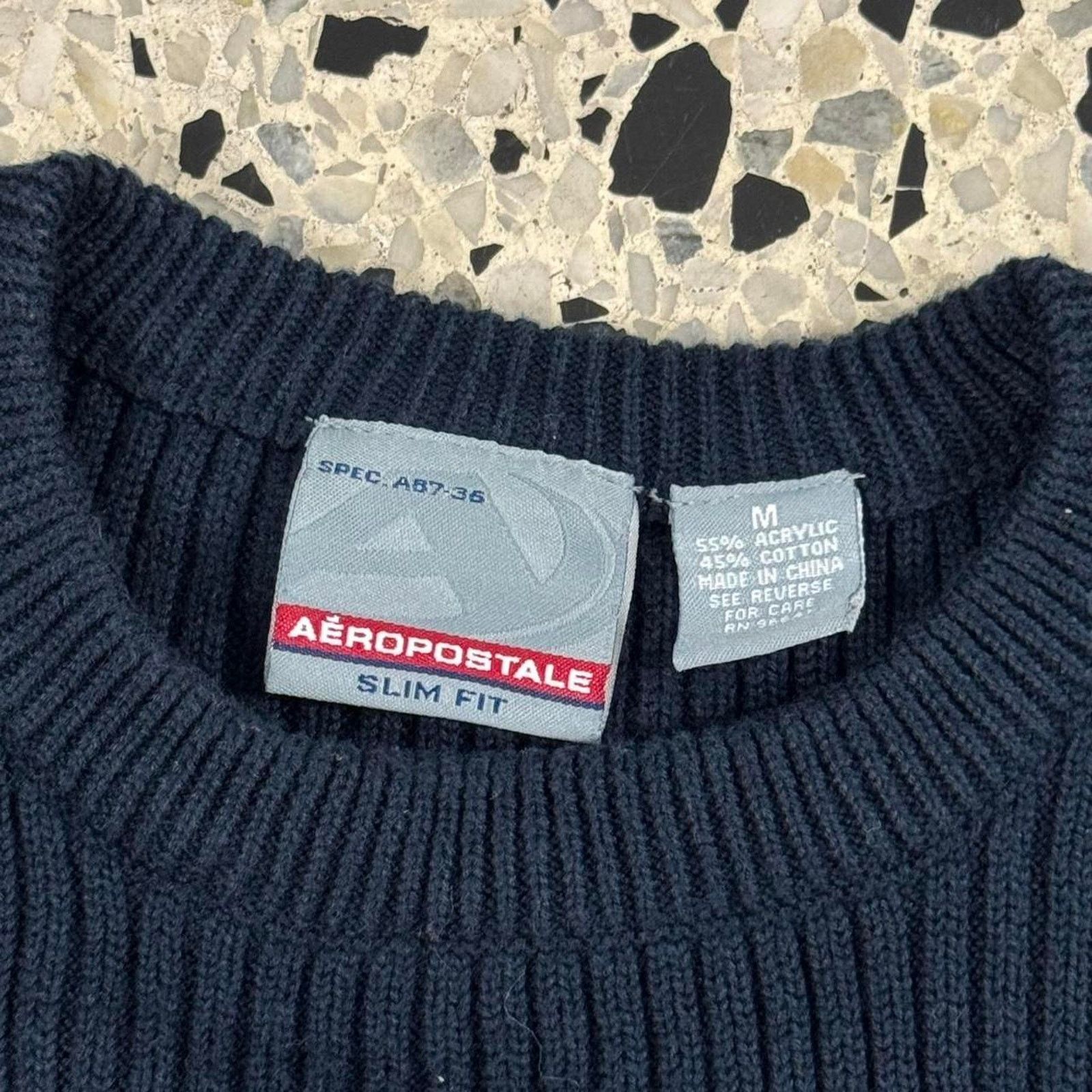 Aeropostale × Vintage VINTAGE Y2K AEROPOSTALE STRIPED NAVY BLUE RIBBED SWEATER: Size US M / EU 48-50 / 2 - 2 Thumbnail