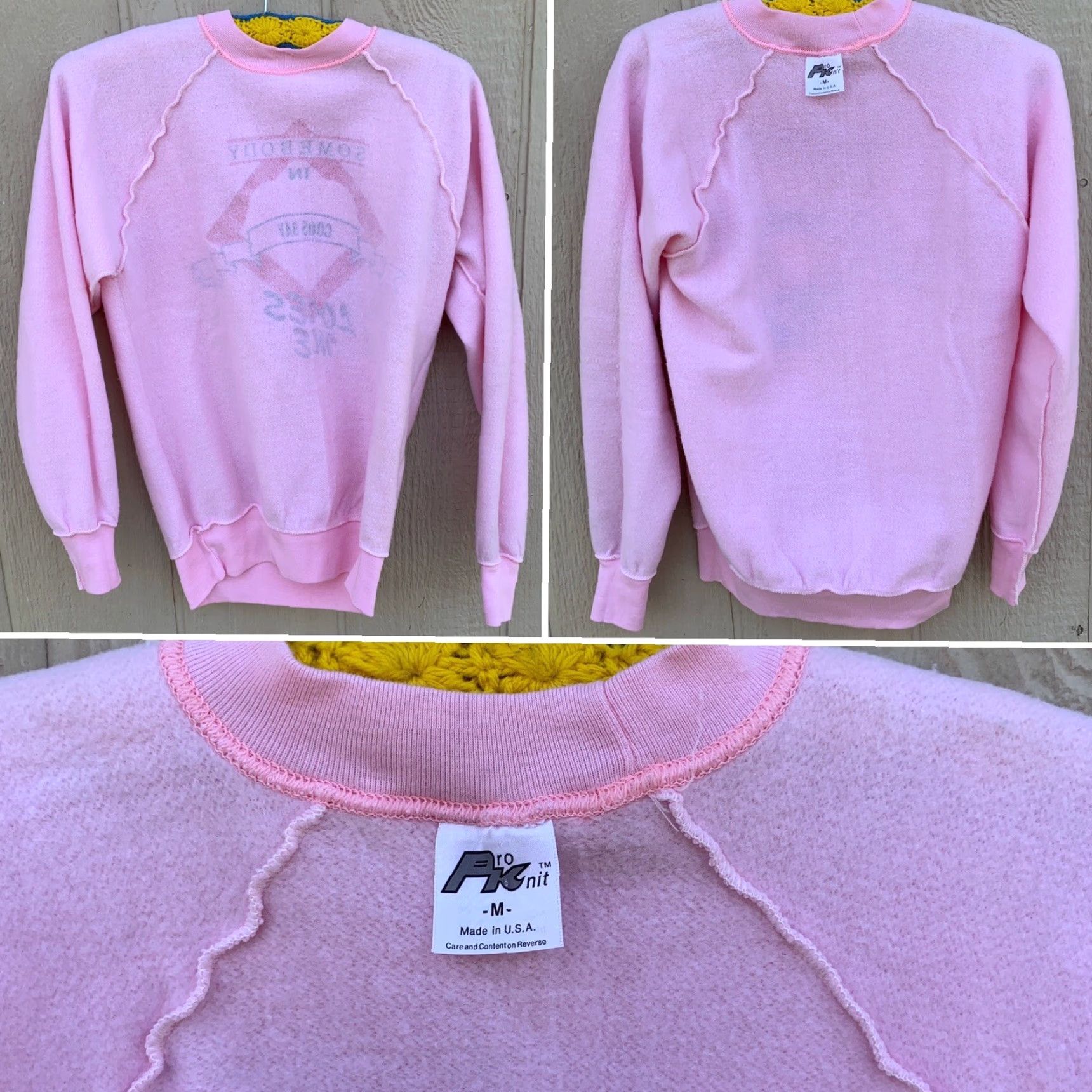 Vintage VINTAGE Somebody In Coos Bay Loves Me Sweatshirt Pink c Lingo 1987 M Pro Knit Raglan 80s Oregon United States Shirt Mens Size M / US 6-8 / IT 42-44 - 5 Thumbnail