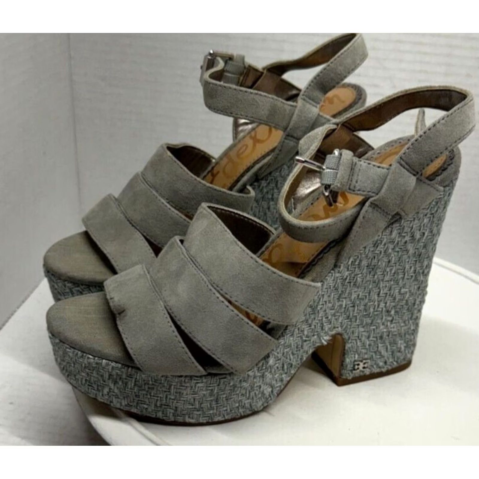 Sam Edelman Sam Edelman Liora Platform Heels Women 5.5M 35.5 Gray Open straps Buckles 5" Size US 4 / IT 34 - 5 Thumbnail