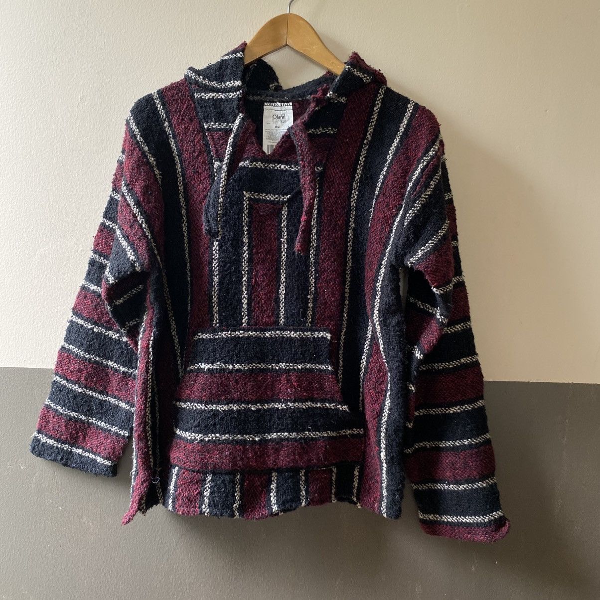 Vintage Burgundy & Navy Striped Baja Hoodie Pullover Size US M / EU 48-50 / 2 - 9 Thumbnail