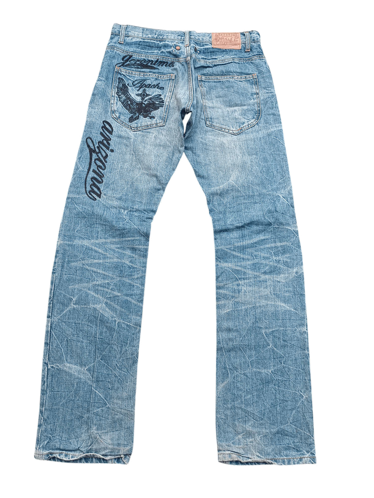 Japanese Brand GERONIMO Embroidery Native Indians Spirit Distressed Jeans Size US 32 / EU 48 - 13 Thumbnail