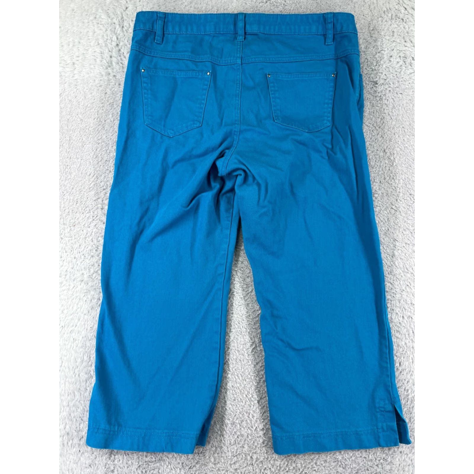 Vintage Monroe and Main Pants 12 Blue 100% Cotton Twill Capri Wide-Leg Relaxed Floral Crop Pockets Stretch American Designer Womens Size 34" / US 12 / IT 48 - 2 Thumbnail