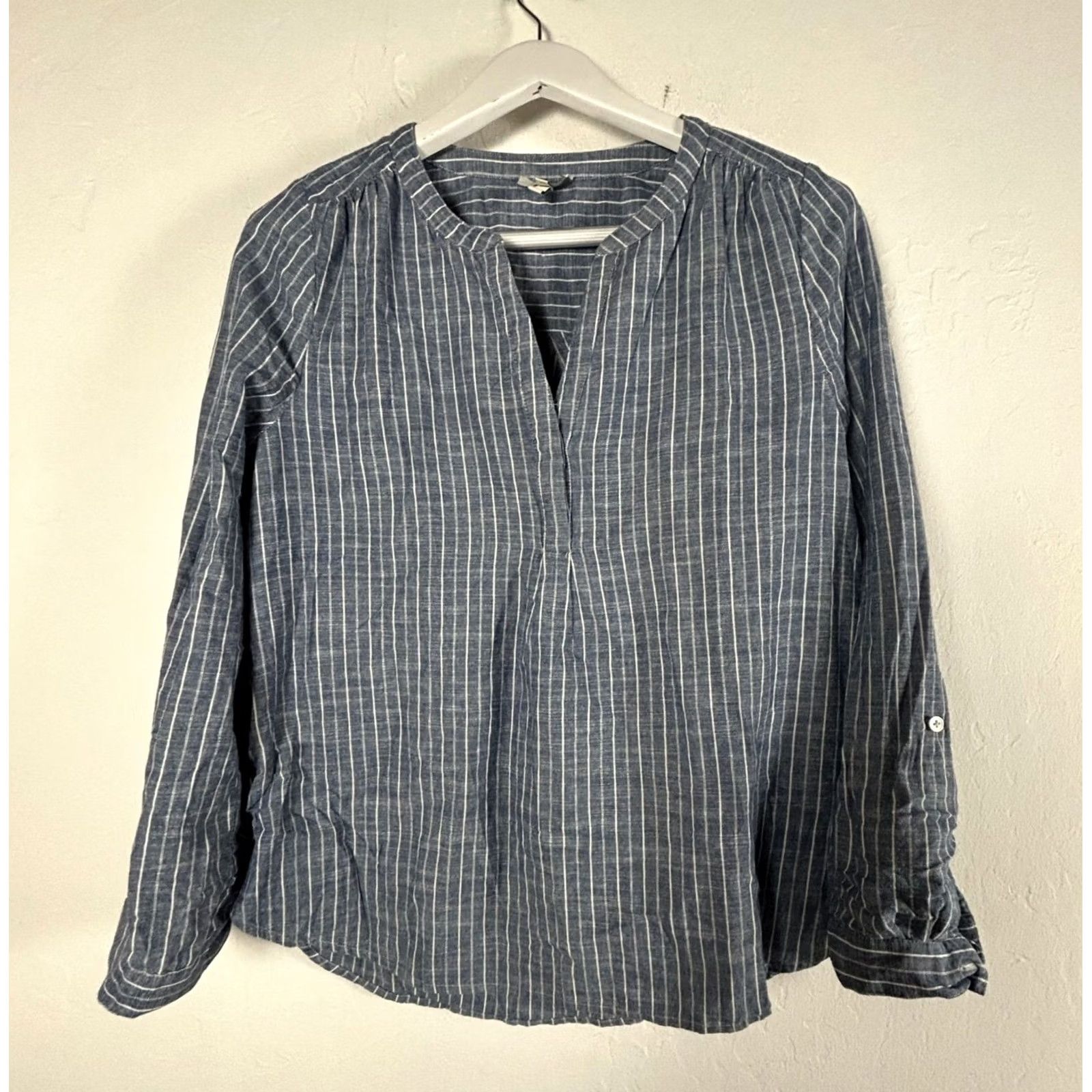 Joie Joie Blouse Medium Blue & White Striped Cotton Long Sleeve Popover Top Womens Size M / US 6-8 / IT 42-44 - 2 Thumbnail