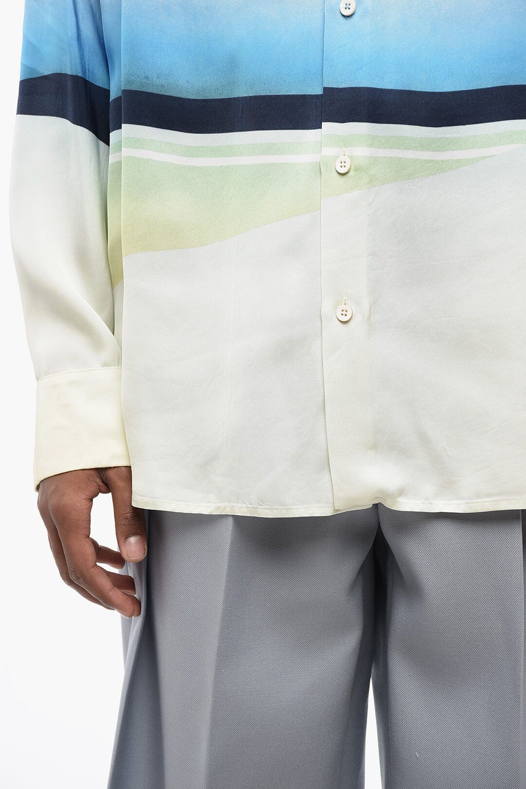Jil Sander og1mm0625 Standard Collar Printed Satin Shirt in Multicolor Size US S / EU 44-46 / 1 - 3 Thumbnail