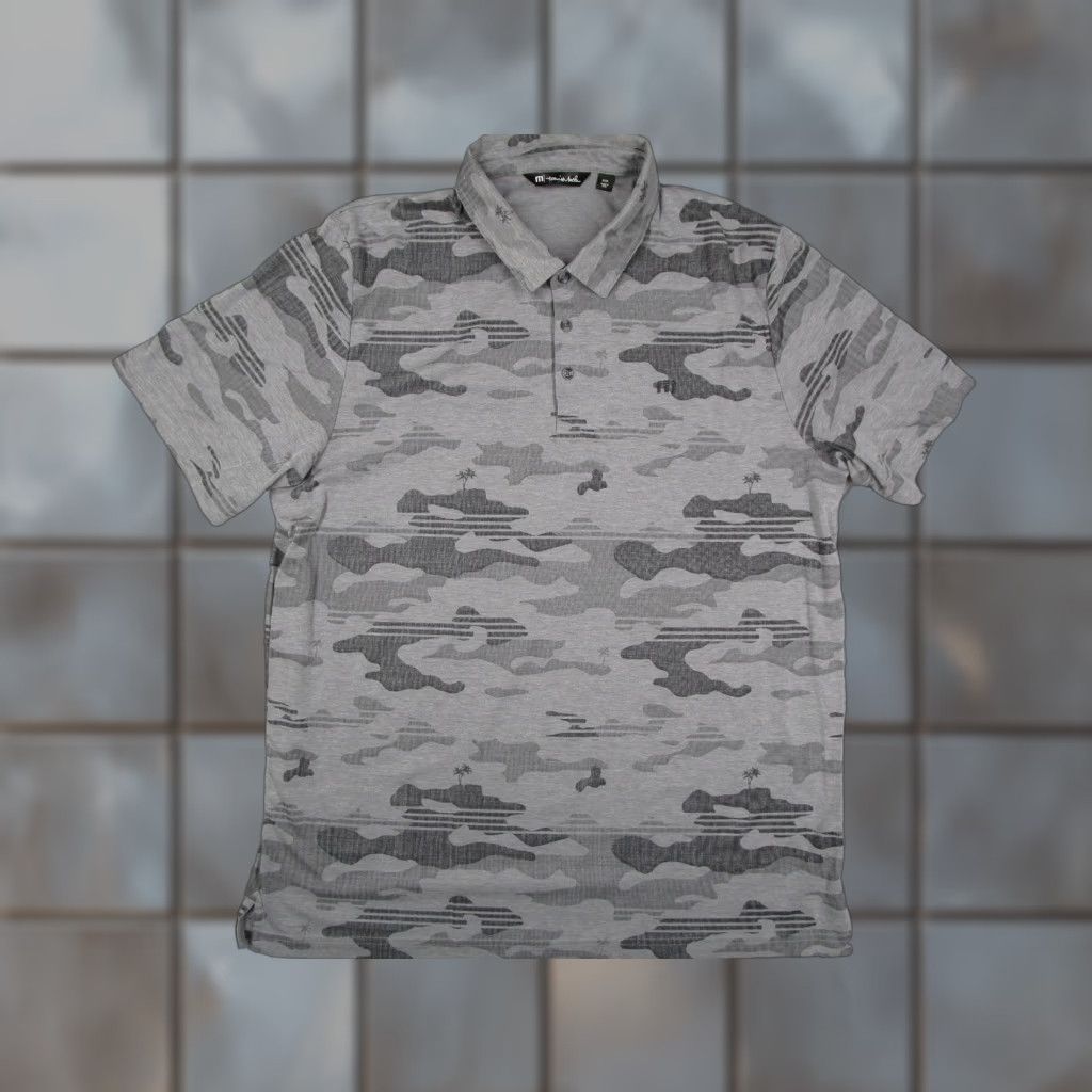 TravisMathew TravisMathew Polo Shirt Mens 3XL Gray Camo Golf Pima Cotton Recycled Polyester Size US XXL / EU 58 / 5 - 1 Thumbnail
