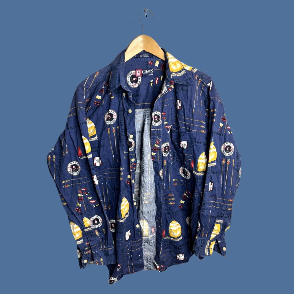 Chaps VINTAGE Chaps Ralph Lauren Shirt Mens Large Blue Nautical Sailboat Flag Print Button Up Size US L / EU 52-54 / 3 - 1 Thumbnail