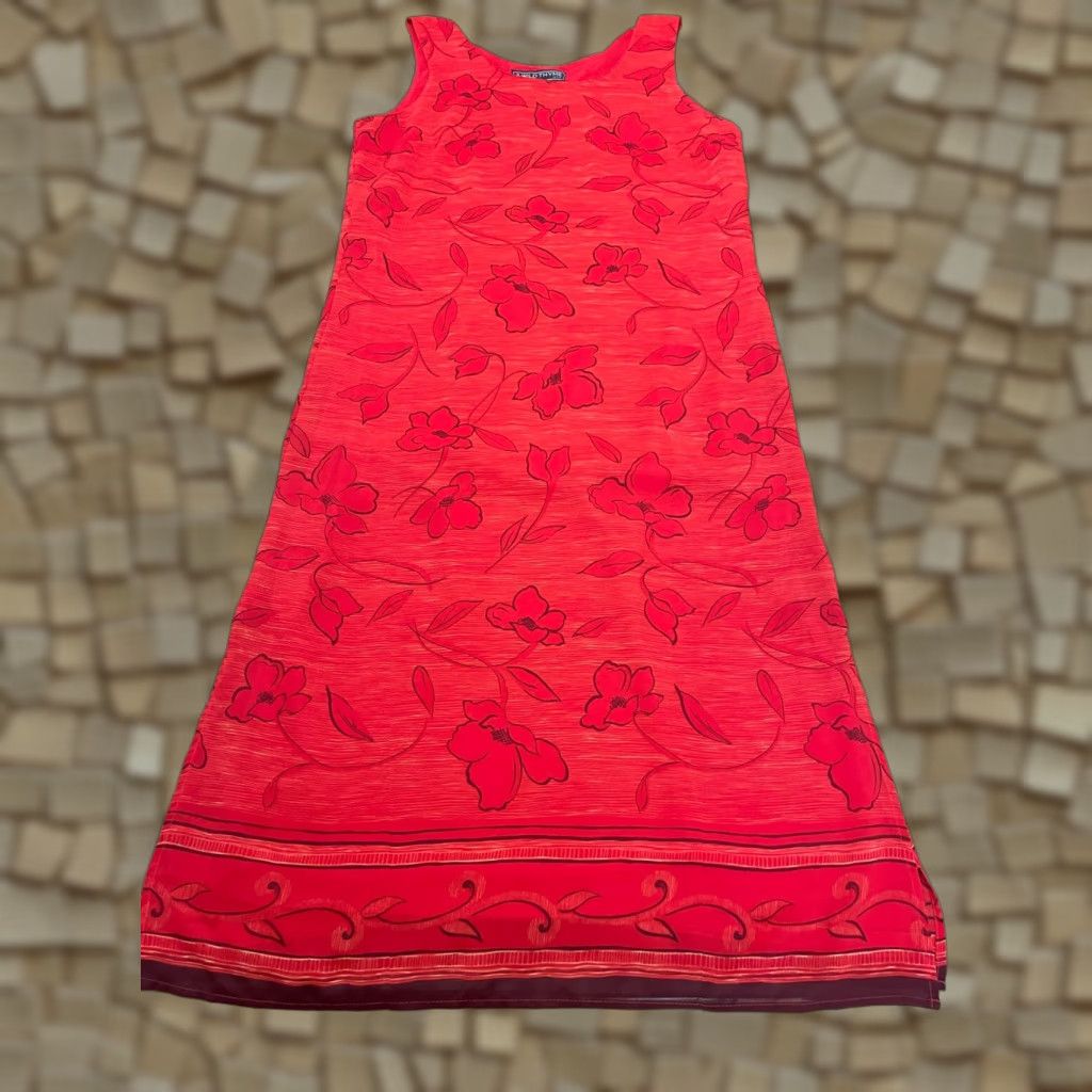 Vintage A WILD THYME Dress Women’s 14P Sleeveless Floral Maxi Red Brown, Petite, Casual, Spring Summer Fall, Round Neck, Flower Women Men’s? Size XL / US 12-14 / IT 48-50 - 1 Thumbnail