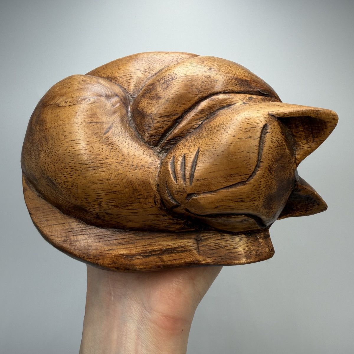 Vintage Vintage Hand Carved Wooden Sleeping Cat Figurine Rustic Size ONE SIZE - 1 Thumbnail