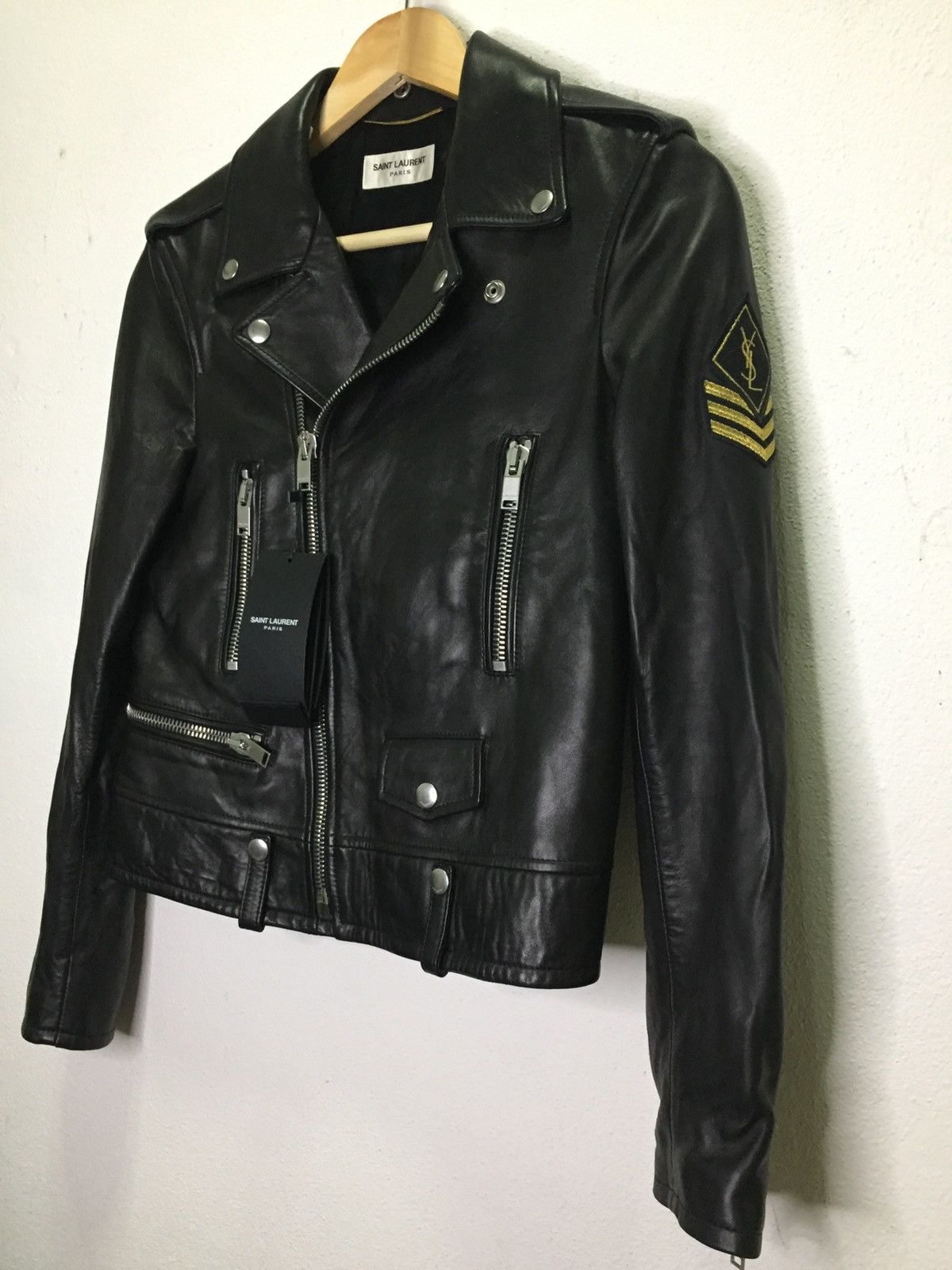 Saint Laurent Paris FW17 Saint Laurent Leather Biker Jacket With YSL Patches Size S / US 4 / IT 40 - 3 Thumbnail