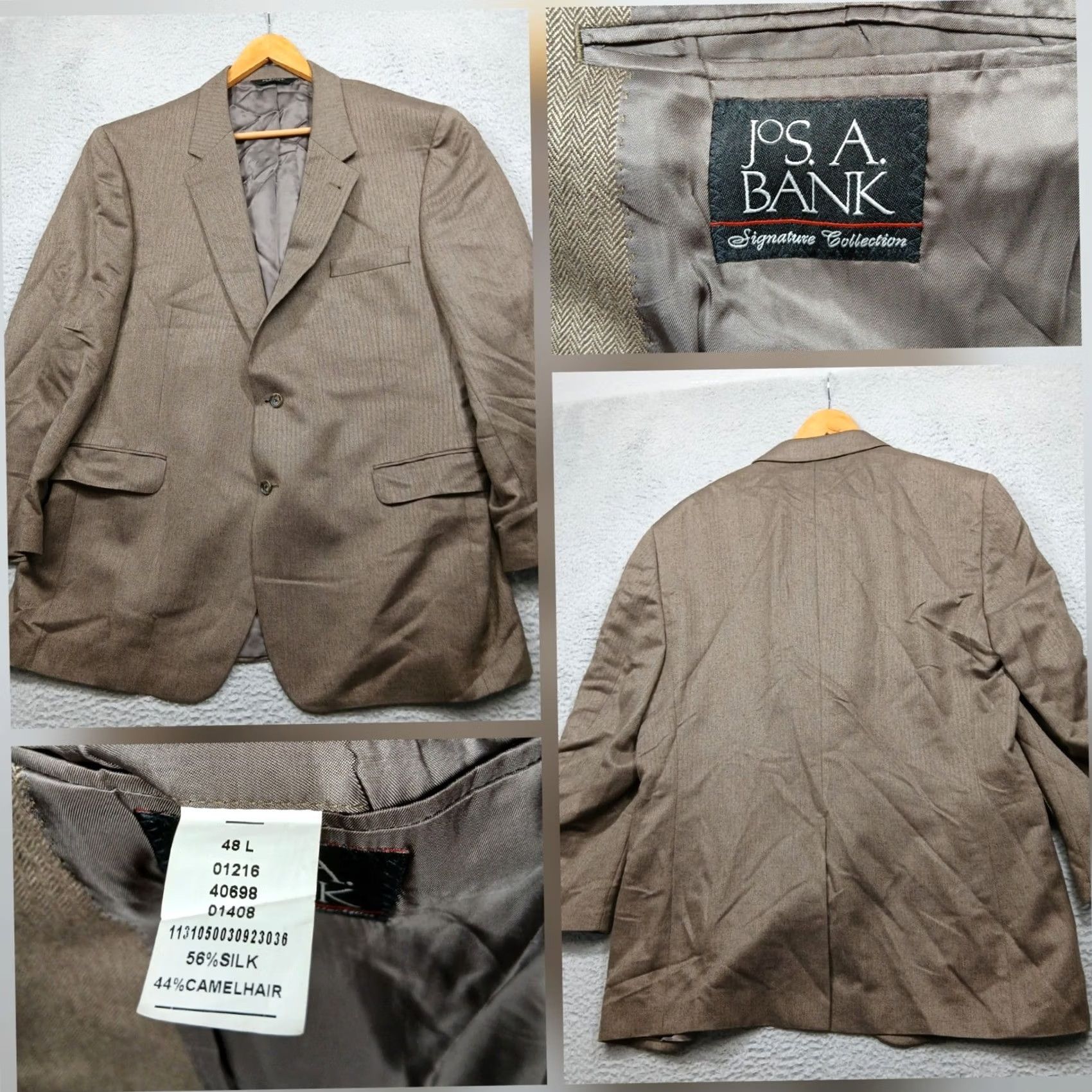 Jos. A. Bank Jos A Bank Signature Collection Blazer Men 48L Brown Silk Camelhair Herringbone Two-Button Notch Lapel Jacket Size 48R - 2 Thumbnail