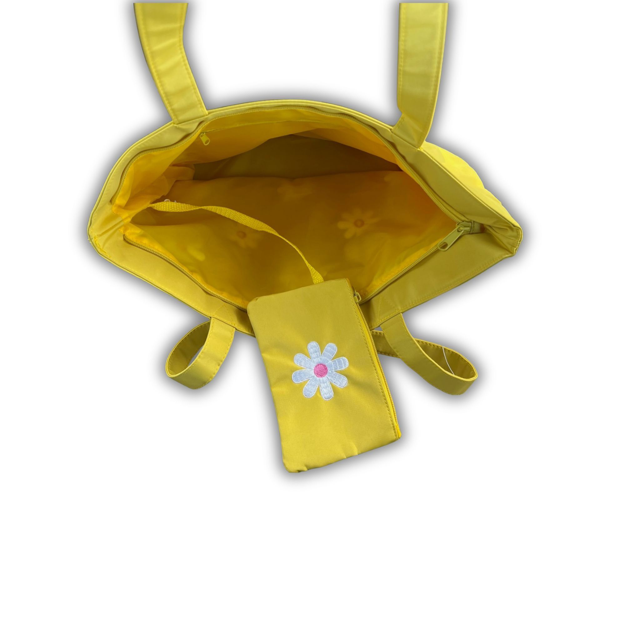 Other Yellow Embroidered Daisy Tote Bag With Matching Pouch Size ONE SIZE - 4 Thumbnail