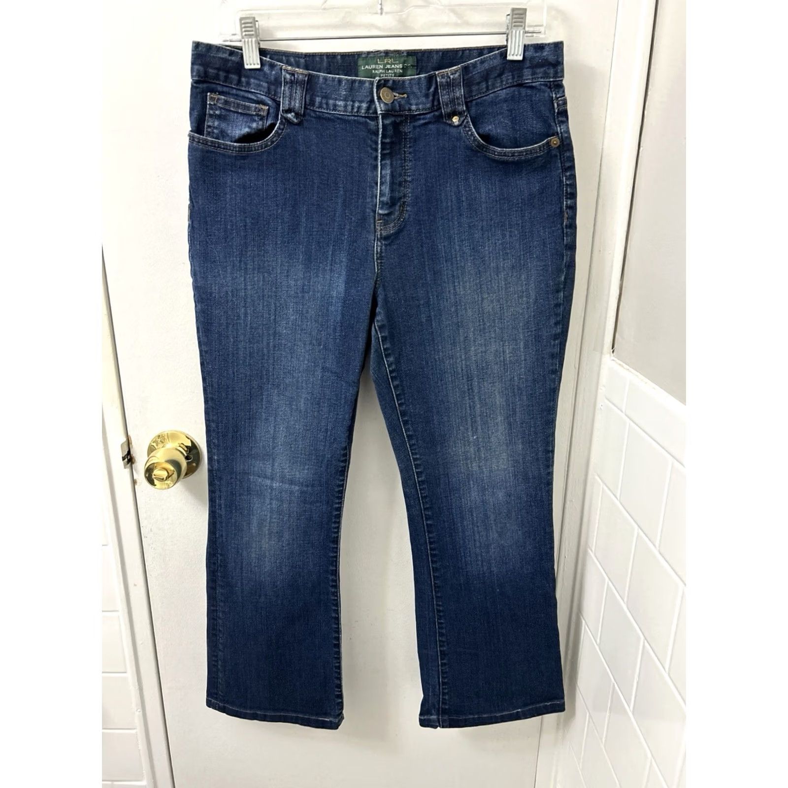 CO Lauren Jeans Co Ralph Lauren Womens Petite 10P Medium Blue Denim Cropped 25in Inseam 5-Pocket Zipper Button Classic Straight Leg Varsity Style Jeans Size 24" / US 00 / IT 34 - 2 Thumbnail