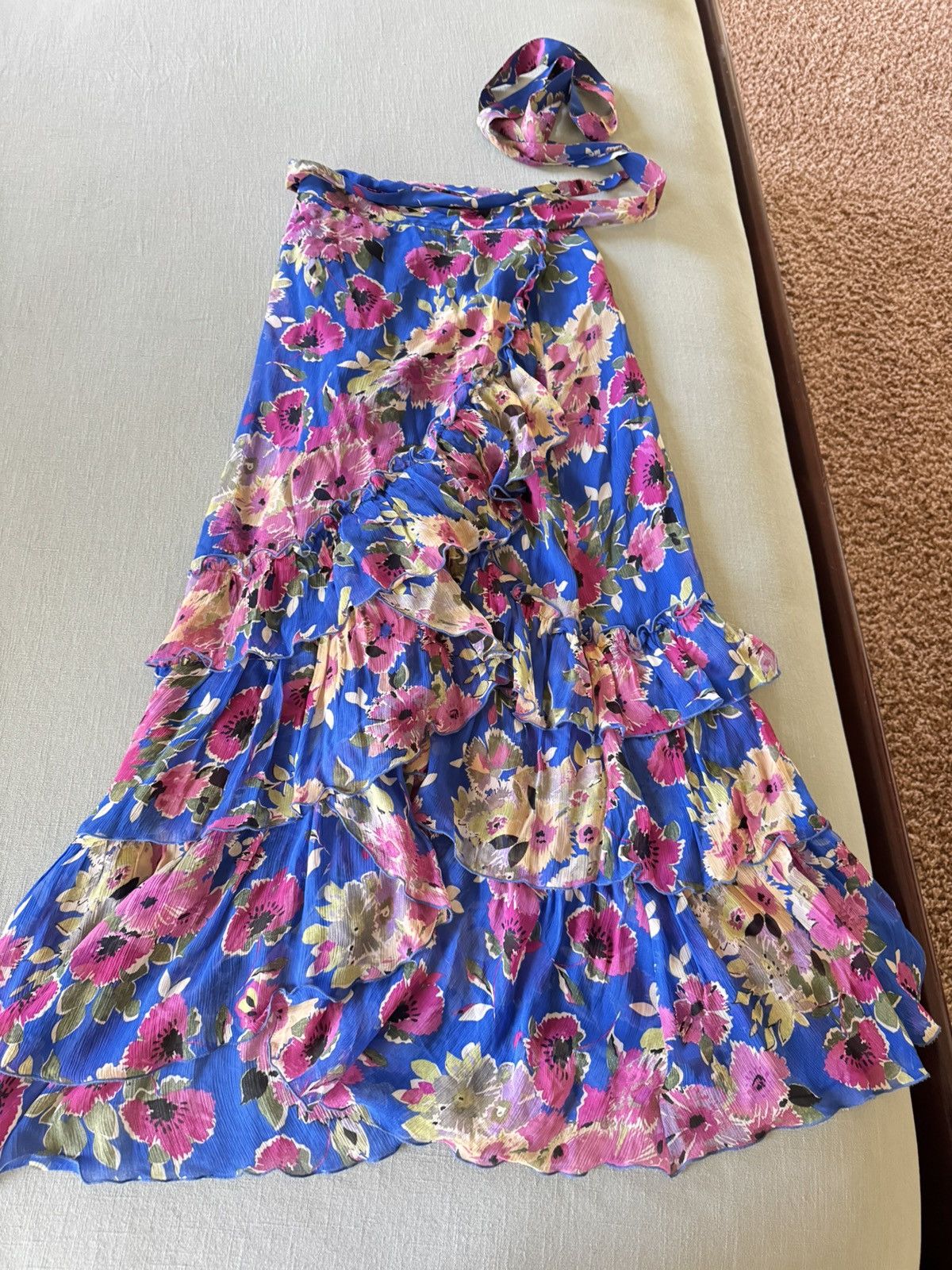 Sezane Sezane skirt jupe Carmella blue ruffle floral maxi skirt Size 30" / US 8 / IT 44 - 4 Thumbnail
