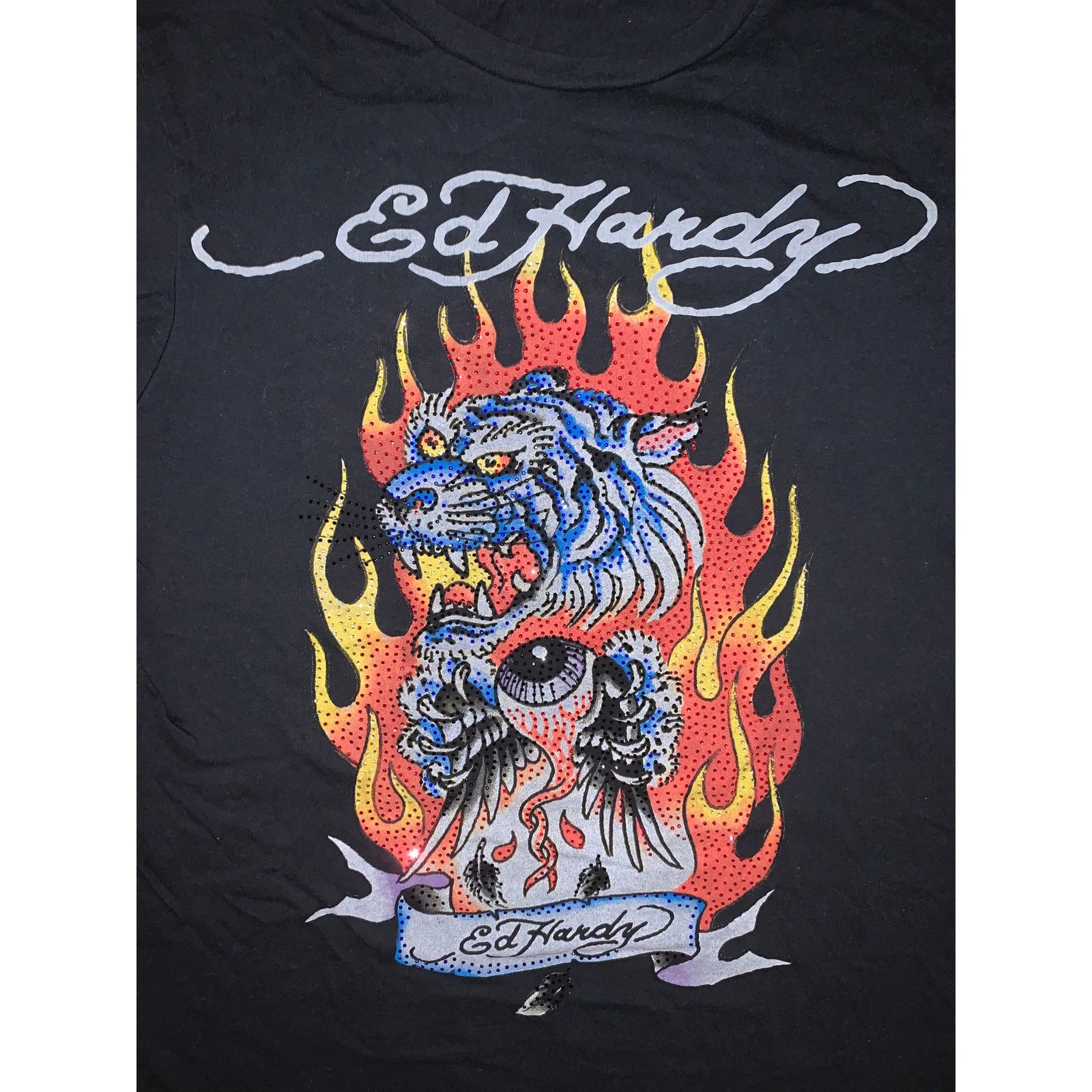 Ed Hardy Ed Hardy Fire Tiger Rhinestone T Shirt Y2K Tattoo Black S Size US M / EU 48-50 / 2 - 2 Thumbnail