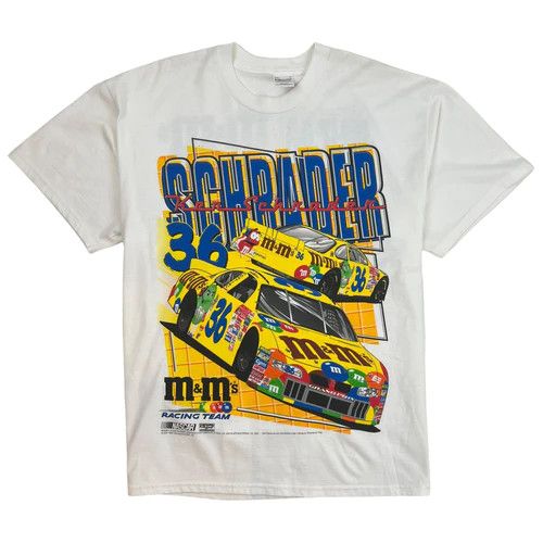 Image of Vintage 2001 Nascar Ken Schrader M&m’S Tee White, Men's (Size XL)