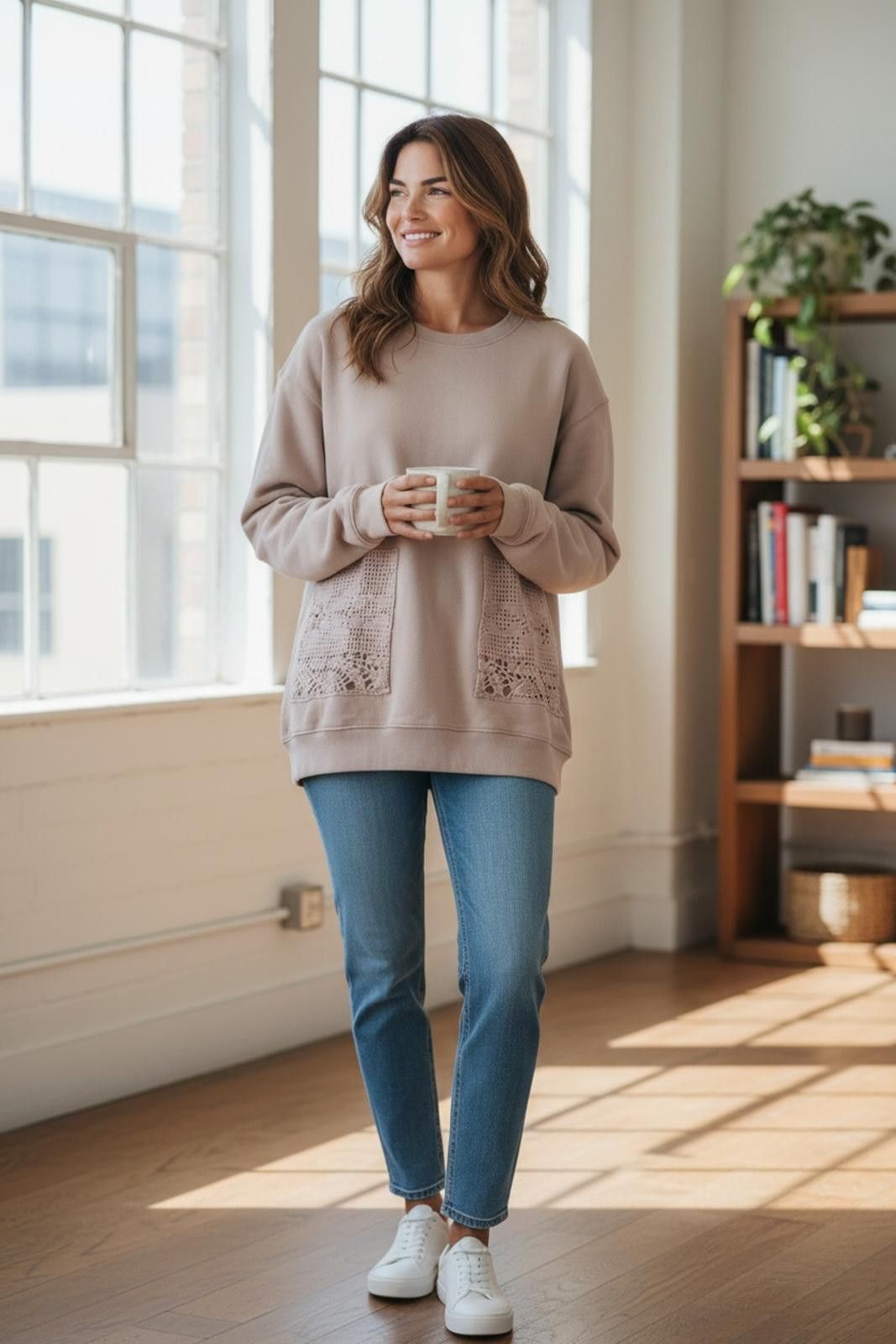 Other By Together Women's Beige Sweatshirt with Crochet Detail Size M / US 6-8 / IT 42-44 - 1 Thumbnail