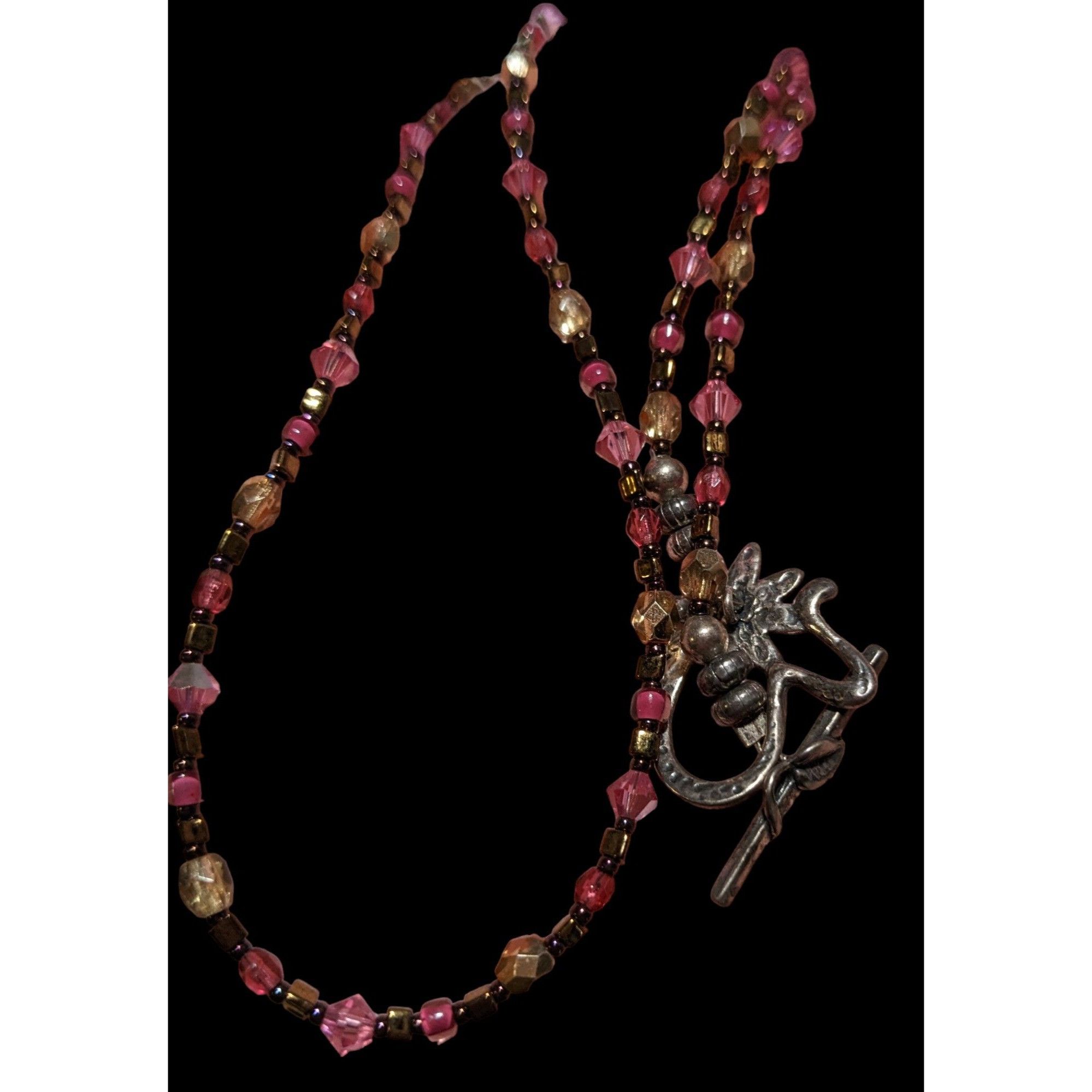 Other Vintage Handmade Pink & Gold Beaded Necklace Size ONE SIZE - 3 Thumbnail