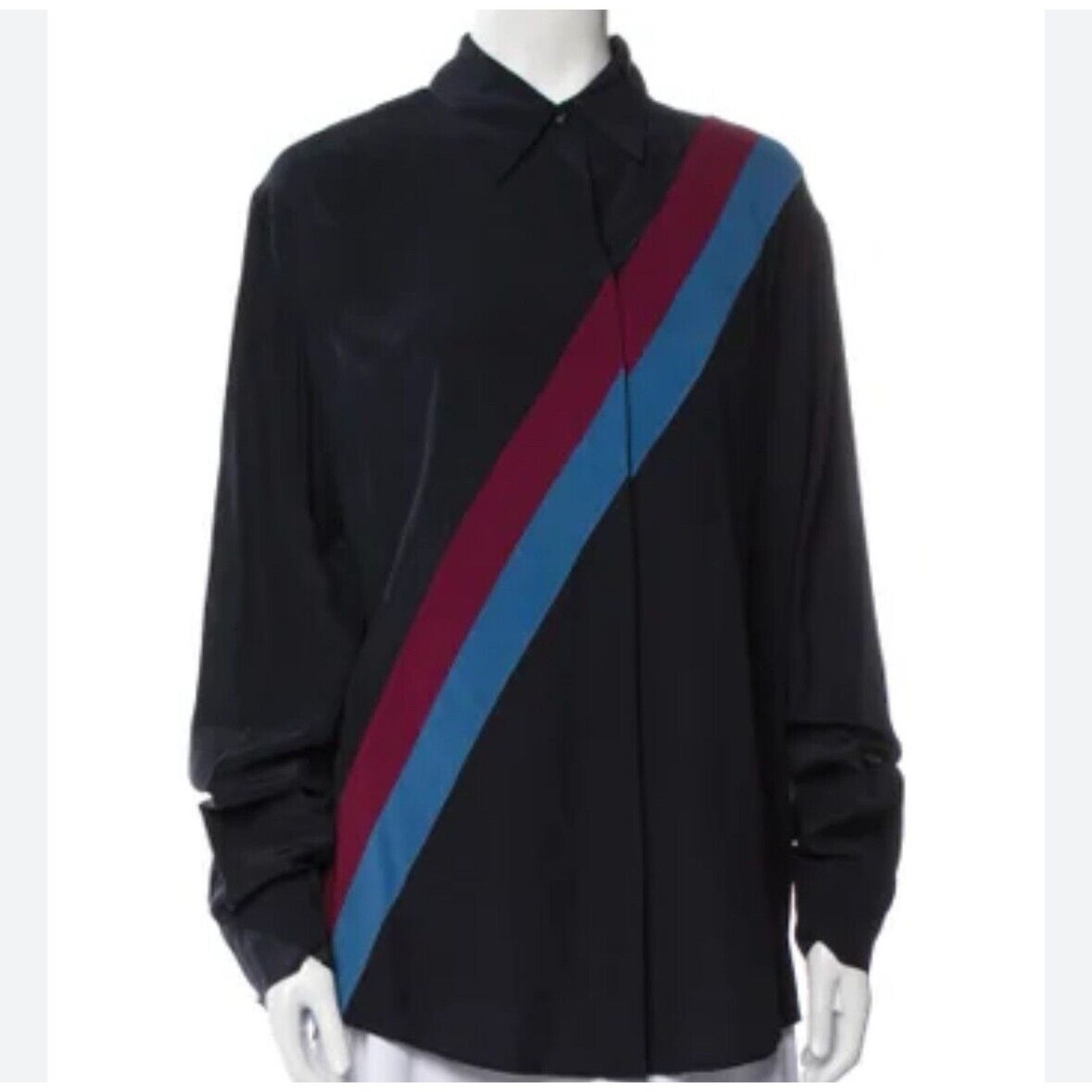 Stella McCartney Stella McCartney Silk Black Blue Red Stripe Button Blouse Size M / US 6-8 / IT 42-44 - 1 Thumbnail