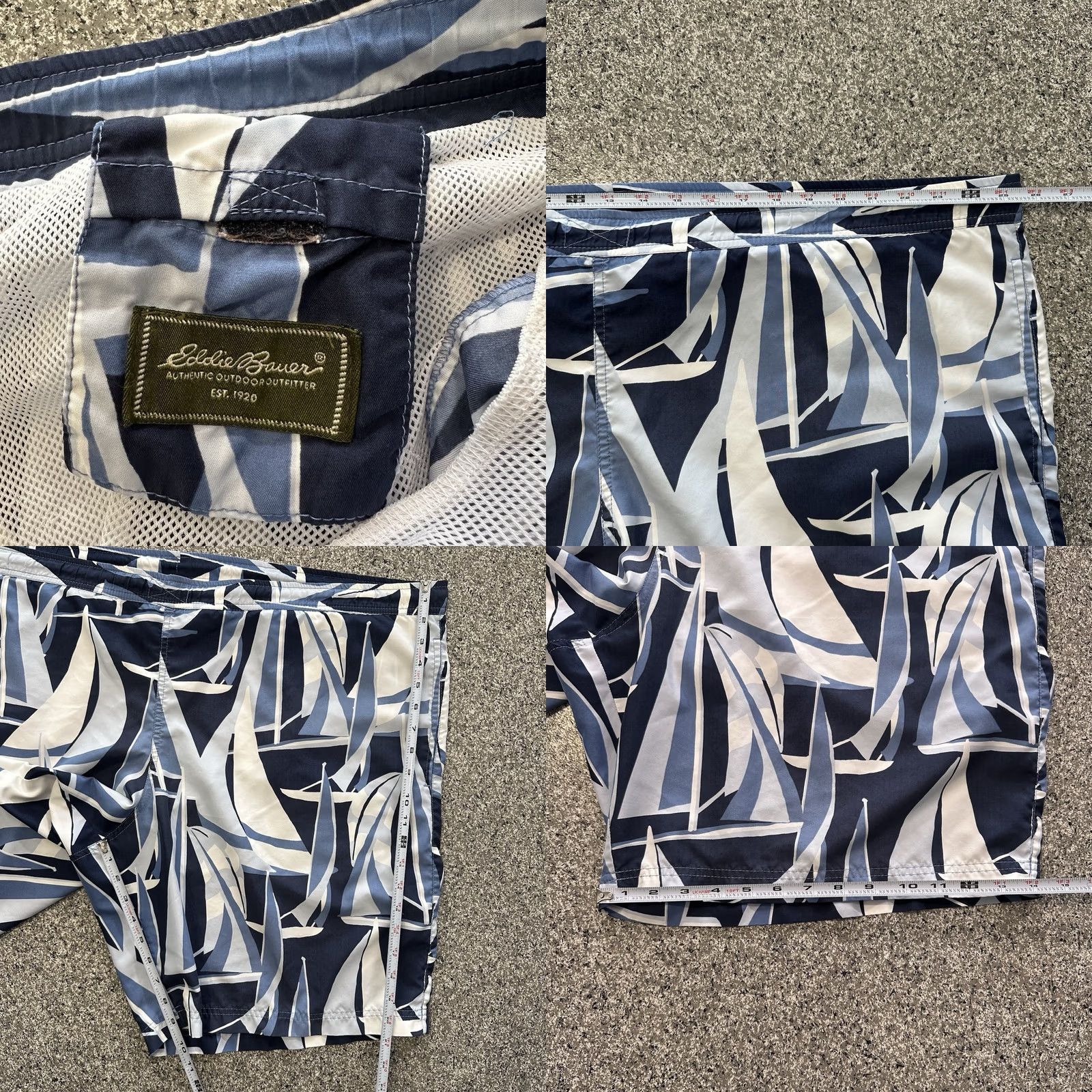 Eddie Bauer VINTAGE Eddie Bauer Swim Trunks Mens 2XL Navy Blue Sail Boat Print 21” Trunks Size US 39 - 8 Thumbnail