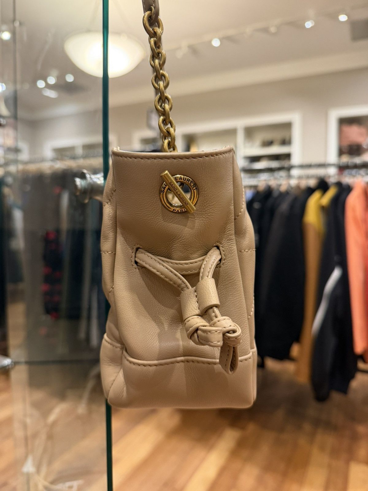 Saint Laurent Paris YSL Mini Jamie Shopping Bag in Lambskin Beige Size ONE SIZE - 3 Thumbnail
