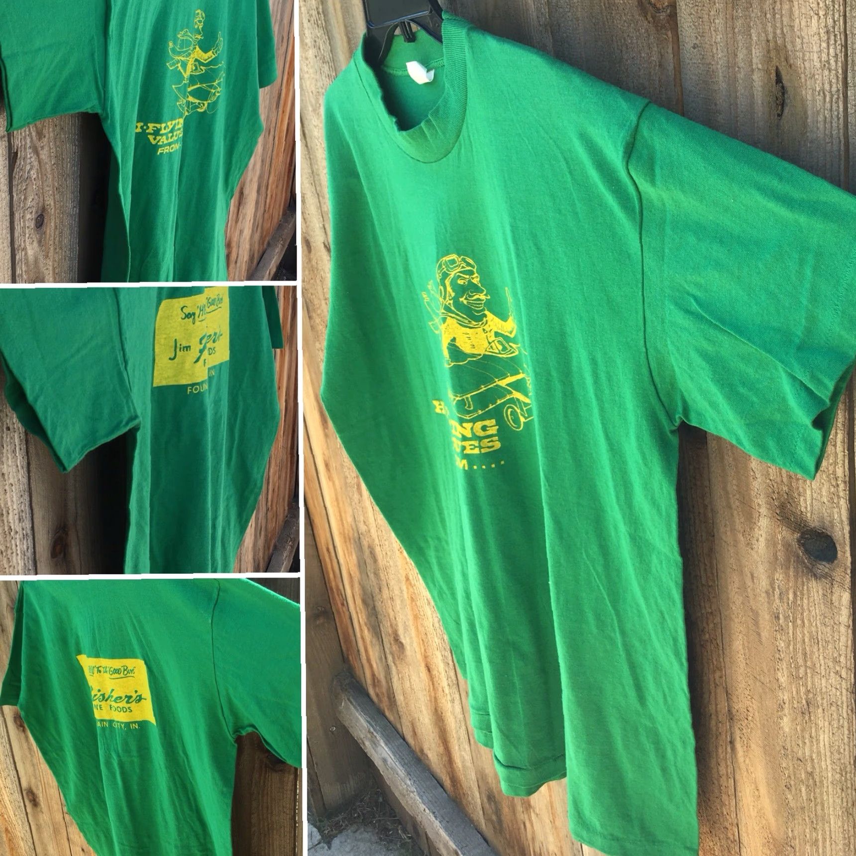 Vintage VINTAGE WPL 7190 T Shirt Men XL Green HI FLYING Jim Fisker’s Fine Foods Fountain City IN Graphic Tee Sportswear/Beach Size US XL / EU 56 / 4 - 7 Thumbnail