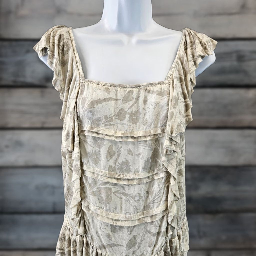 Lucky Brand Lucky Brand Top Womens XS Gray Beige Floral Ruffles Size XS / US 0-2 / IT 36-38 - 1 Thumbnail