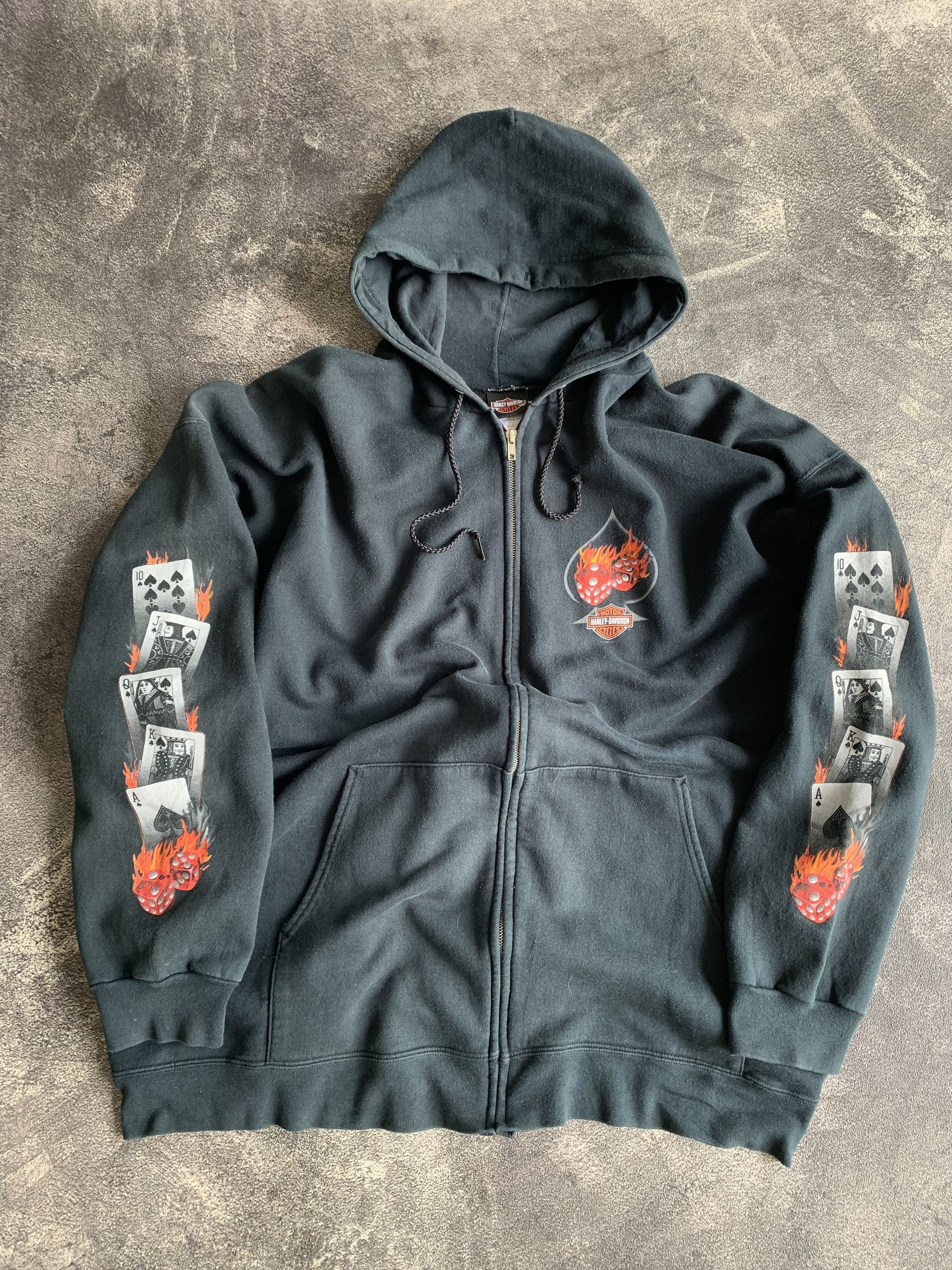 Harley Davidson 💎 Vintage Dice Cards Harley Davidson Zip Hoodie Size US XXL / EU 58 / 5 - 2 Thumbnail