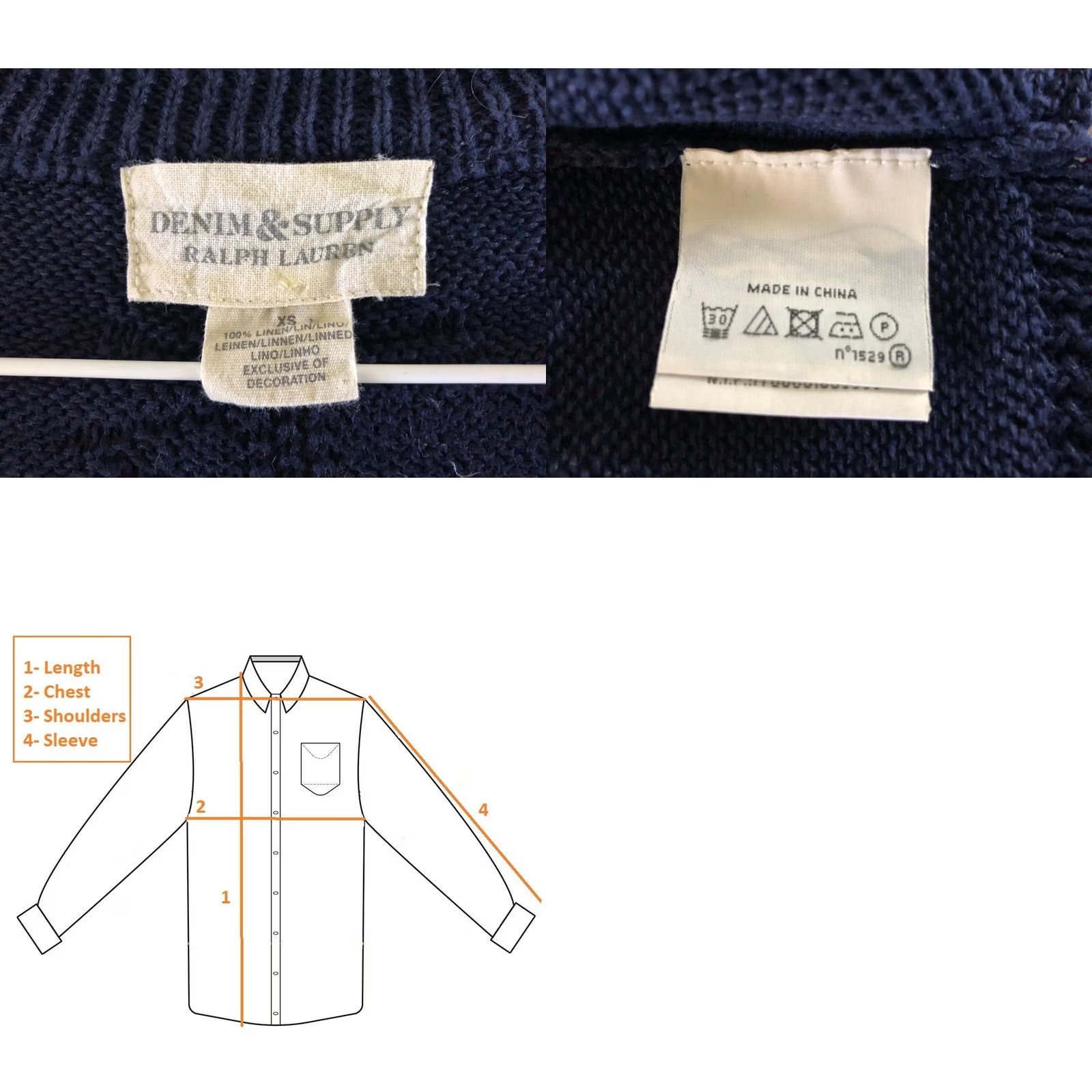 Vintage Denim & Supply Ralph Lauren Pullover Linen Dark Blue Women's XS Shirt XS Blue Classic Casual Knit Linen Pullover Size XS / US 0-2 / IT 36-38 - 8 Thumbnail