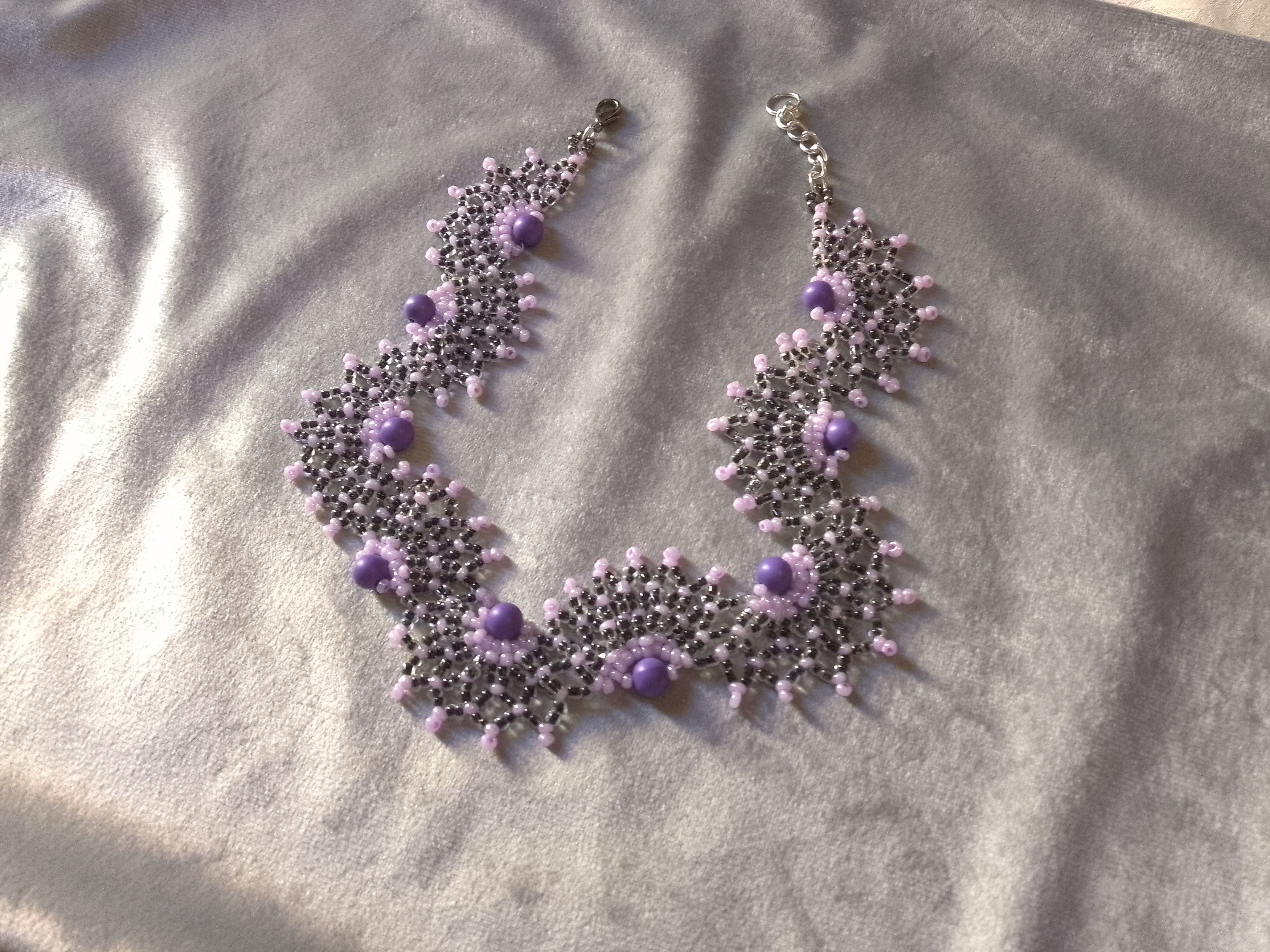 Handmade Necklace Netted Elegant Pearls Beaded Black Purple Size ONE SIZE - 6 Thumbnail