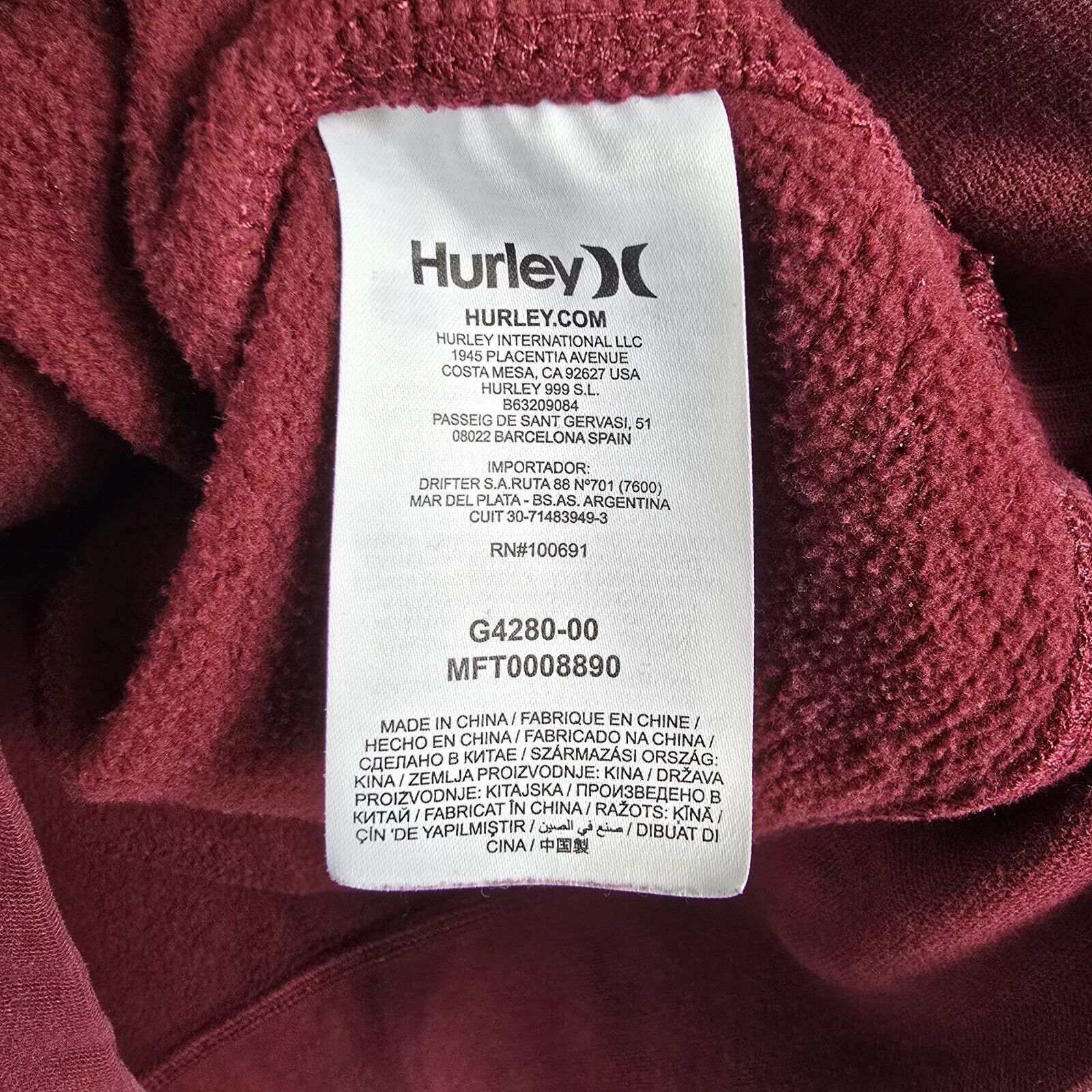 Hurley Hurley Hoodie Small Burgandy Logo Pullover Hoodie Y2K vtg Size US S / EU 44-46 / 1 - 6 Thumbnail