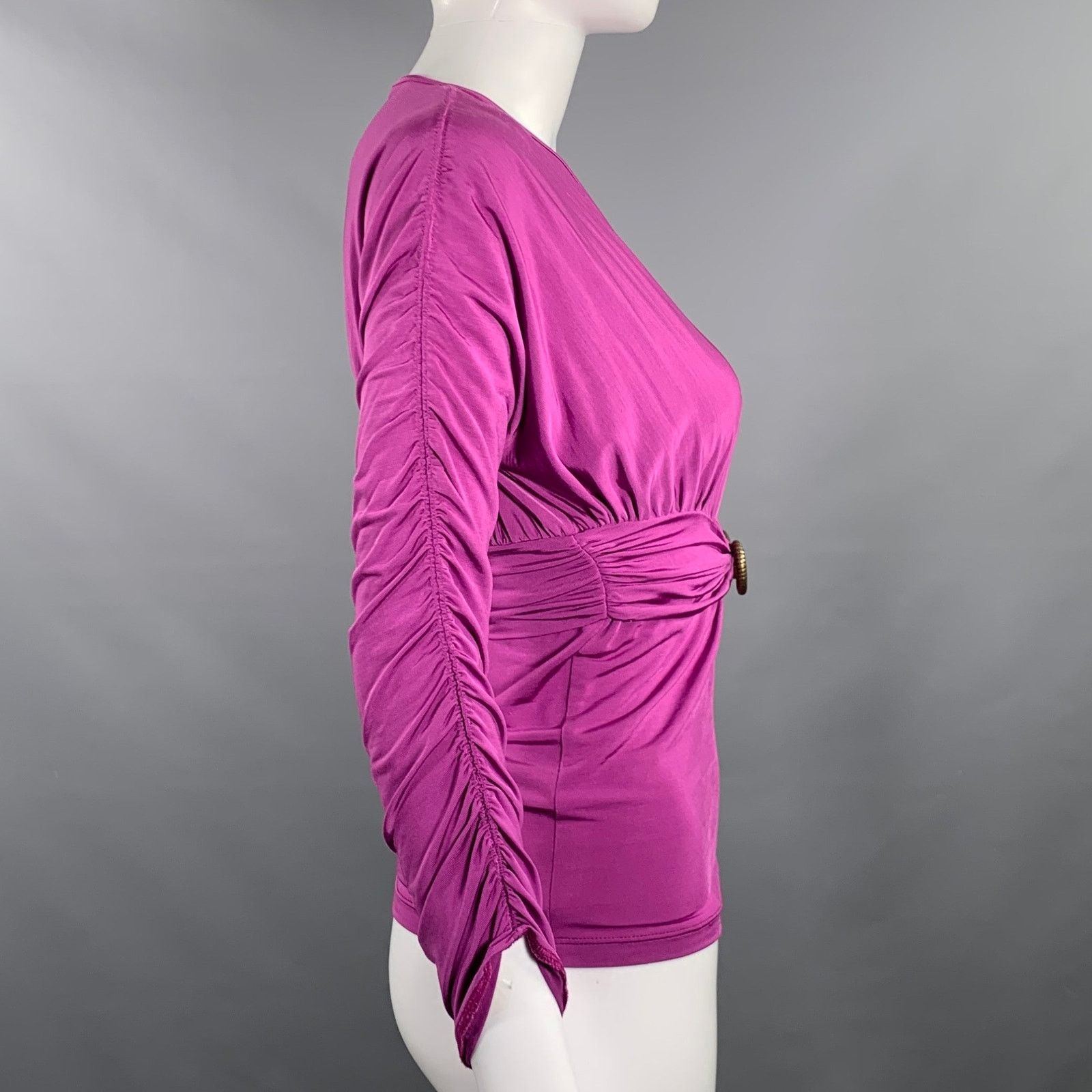 Just Cavalli Size 4 Pink Viscose Blend Ruched 3/4 Sleeves Casual Top Size S / US 4 / IT 40 - 3 Thumbnail