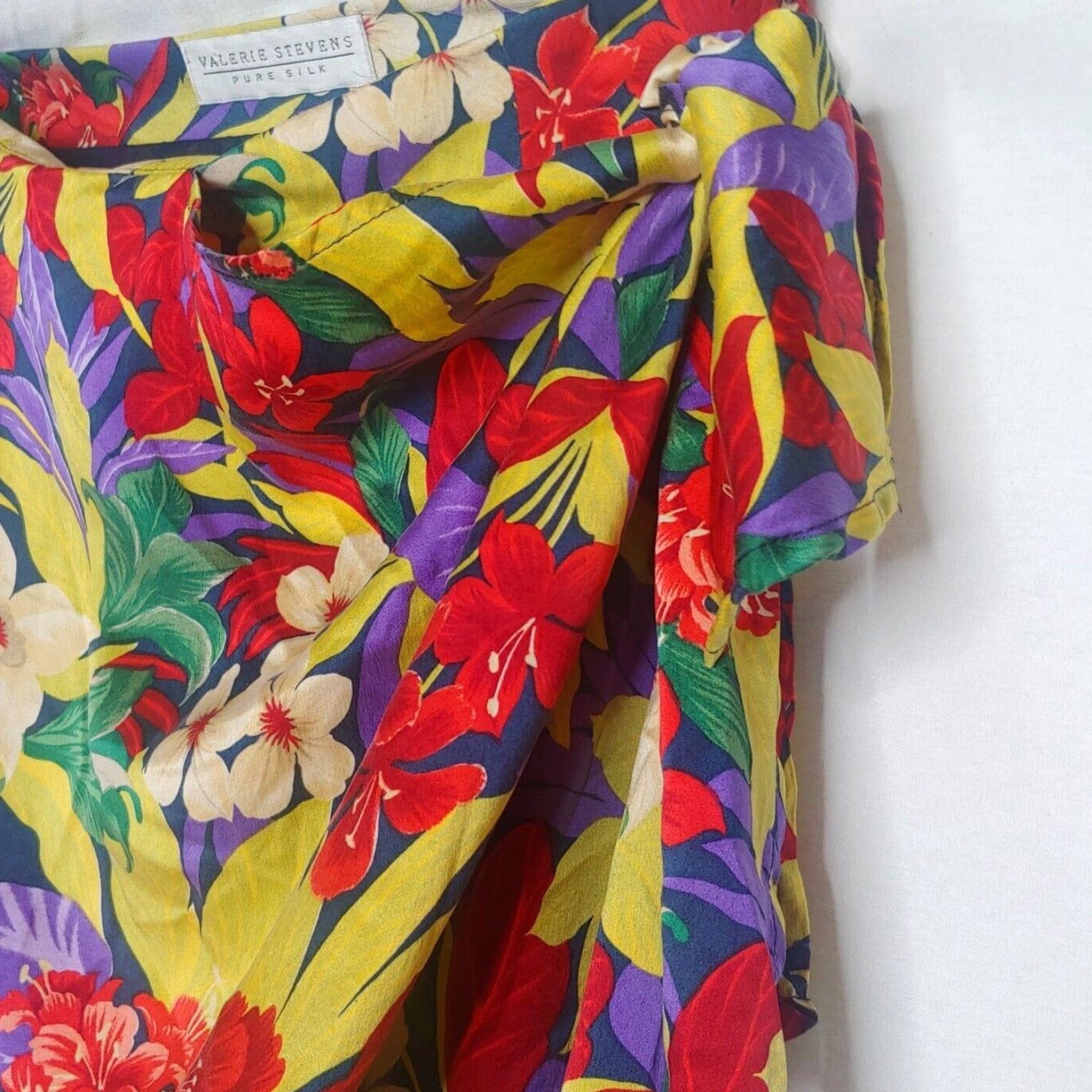 ALOHAS V Valerie Stevens Silk Skirt Long Faux Wrap Tie Waist Multicolor Floral 35.5" Beach Vacation Women 4 Silk Skirt Size 27" / US 4 / IT 40 - 3 Thumbnail