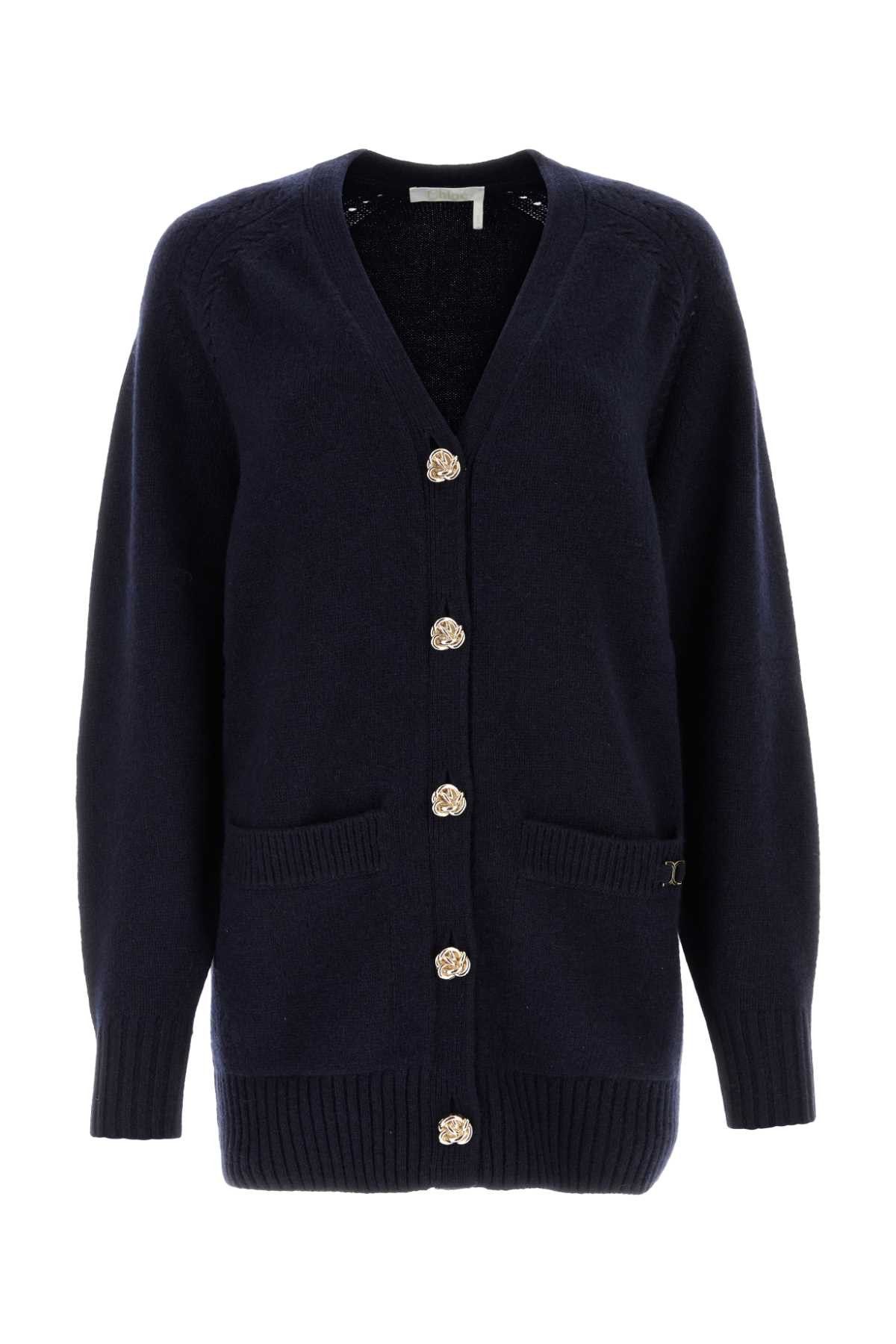 image of Chloe Navy Blue Cashmere Blend Cardigan, Women's (Size Small)