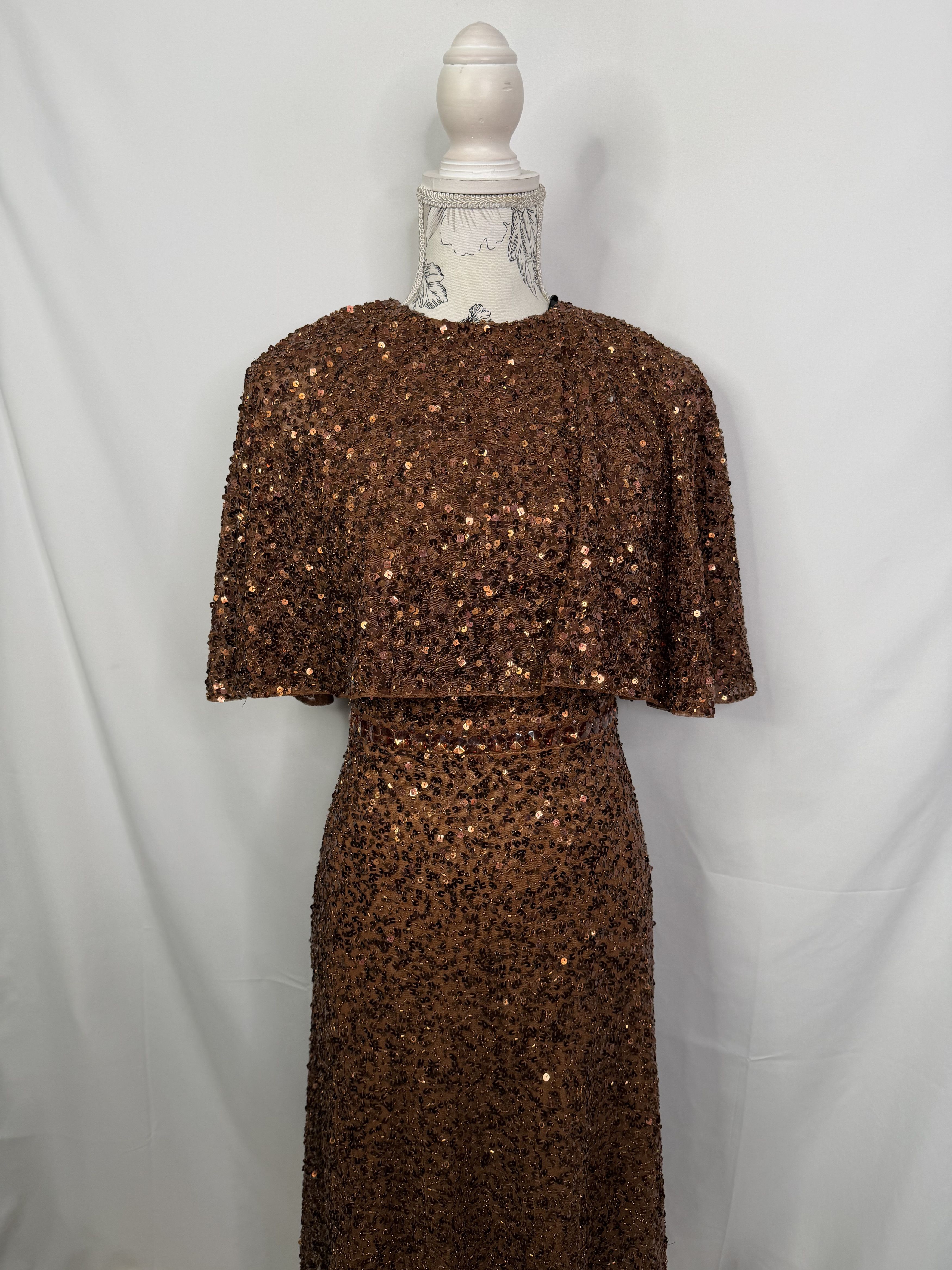 Mac Duggal Mac Duggal 5577 Copper Sequin Capelet Midi Dress Flawed Size XS / US 0-2 / IT 36-38 - 10 Thumbnail