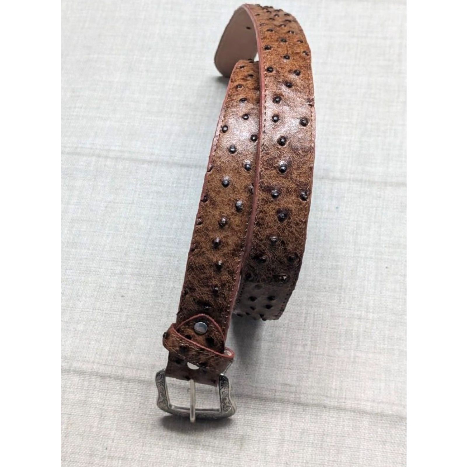 Vintage VINTAGE leather belt Ostrich print brown Western 40 belt Men Ostrich COWBOY rodeo leather lined Buckle removable buckle Size 40 - 3 Thumbnail