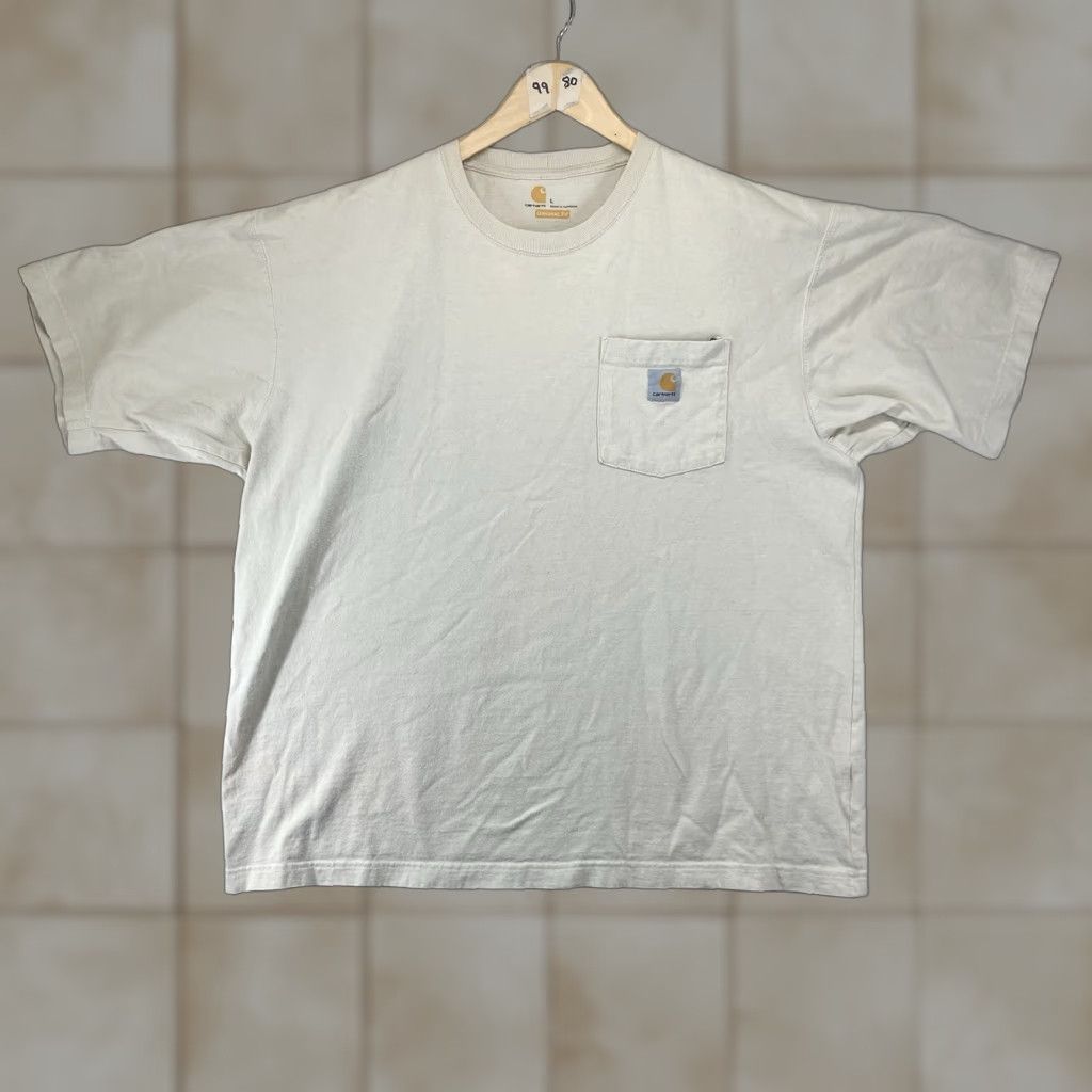 Carhartt Carhartt Mens T-Shirt Beige L Crew Neck Heavy Cotton Pockets Logo Embroidered Regular Fit Short Sleeve Solid 2010s Vintage: No Size US L / EU 52-54 / 3 - 1 Thumbnail