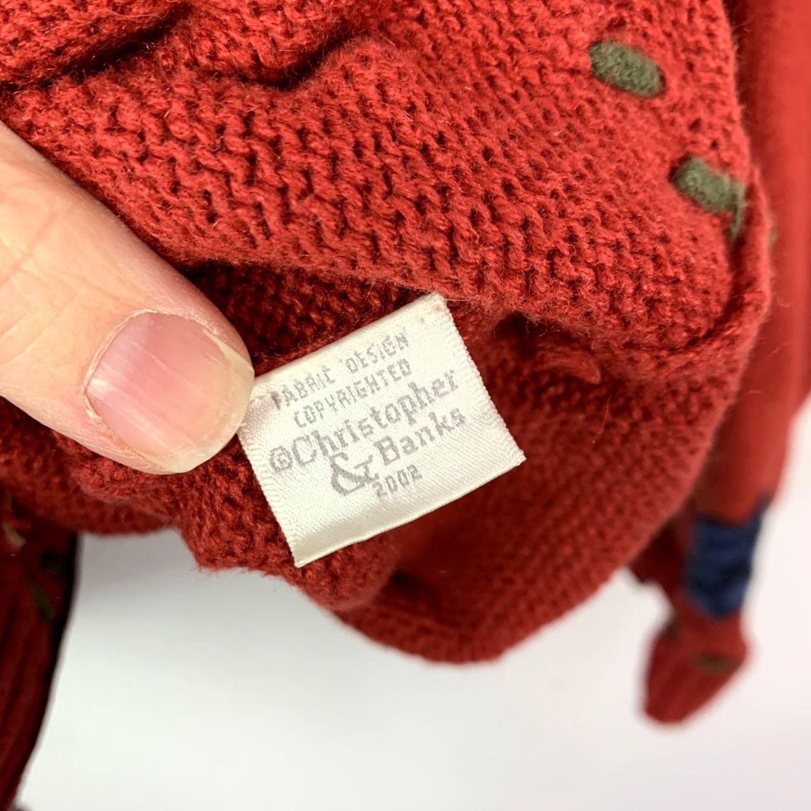 Vintage VINTAGE Christopher & Banks Women's Red XL Sweater Jacket Cabincore Moose Bears Satin Prose? Size XL / US 12-14 / IT 48-50 - 7 Thumbnail