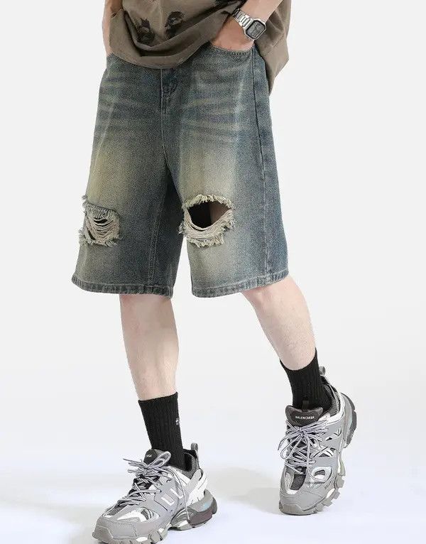 Japanese Brand Kusuno x Maki Washed vintage ripped casual denim shorts Size US 32 / EU 48 - 7 Thumbnail