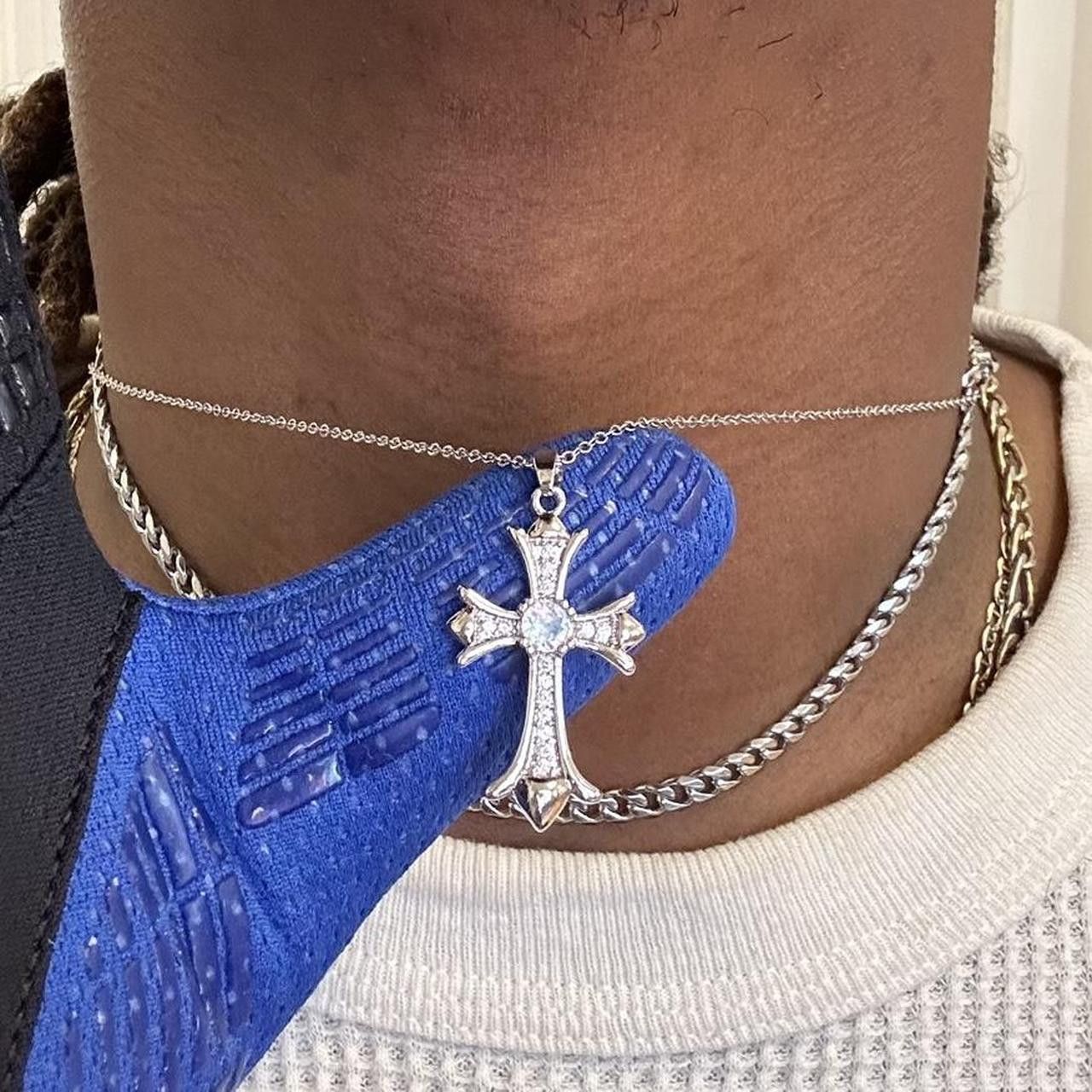 Japanese Brand × Vintage Y2K 2000s Silver Cross Punk Studded Rapper Hip Hop Chain Size ONE SIZE - 5 Thumbnail